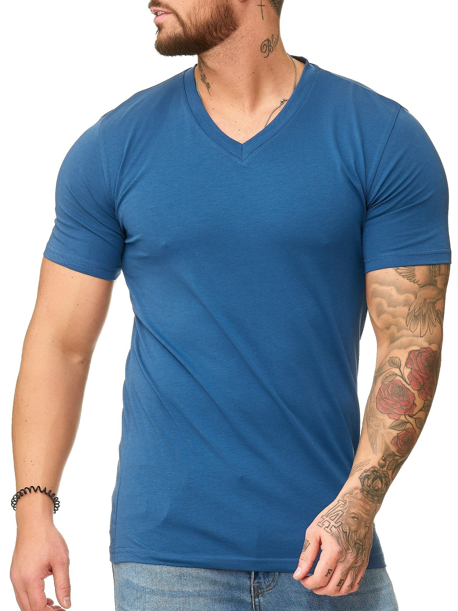 OneRedox T-Shirt 1309C (Shirt Polo Kurzarmshirt Fitness Casual Freizeit Blau 1-tlg) Tee