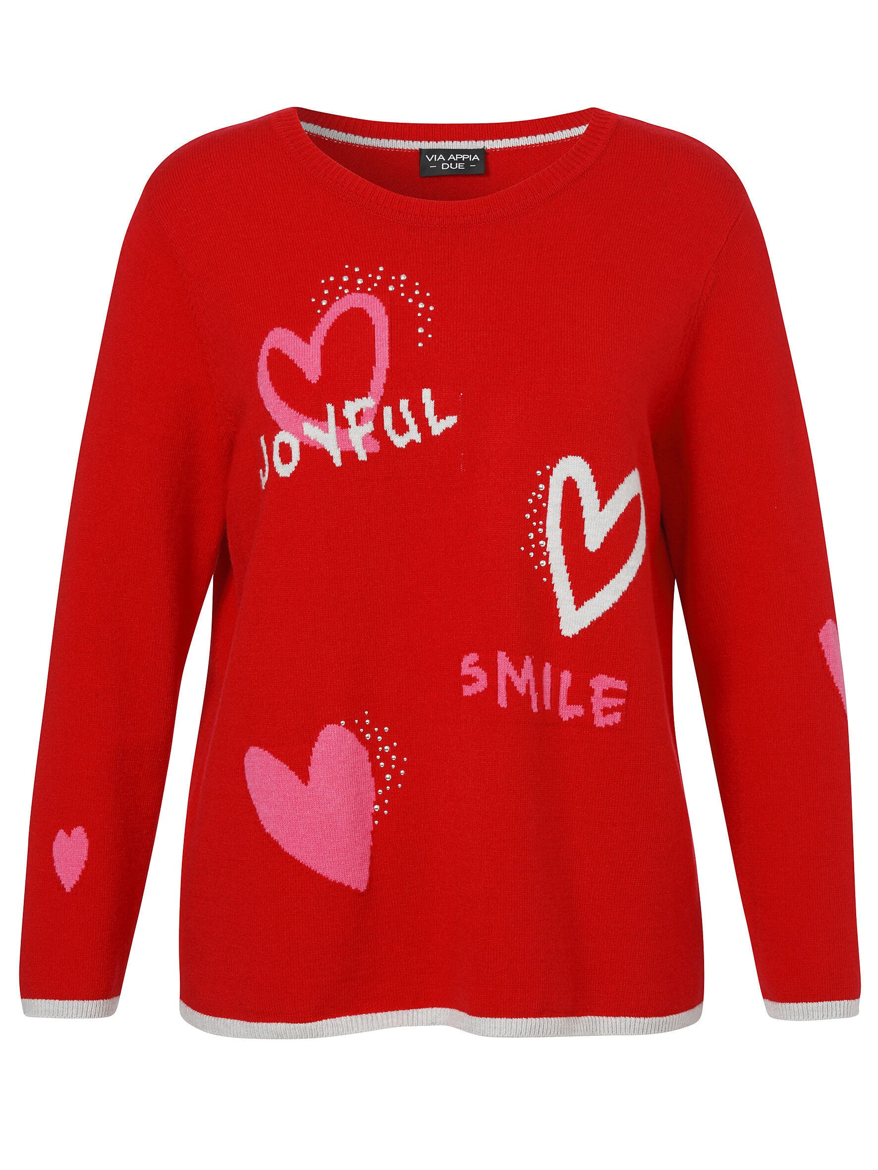 VIA APPIA DUE Strickpullover mit eingestrickten Jacquard-Herzen günstig online kaufen