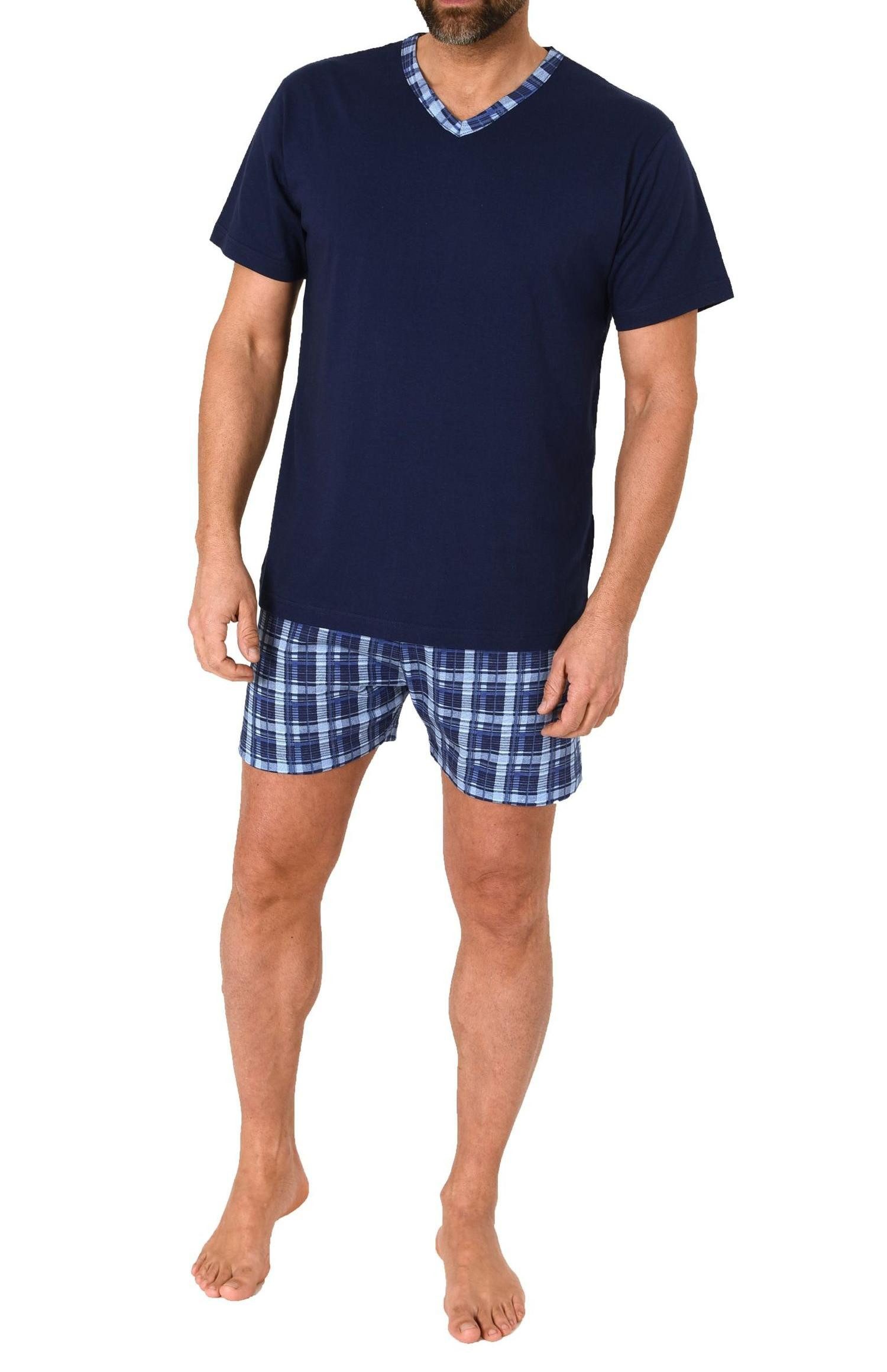 Normann Pyjama Normann Herren kurzarm Schlafanzug Shorty Pyjama Hose in Karo Optik – Bild 3 von 5