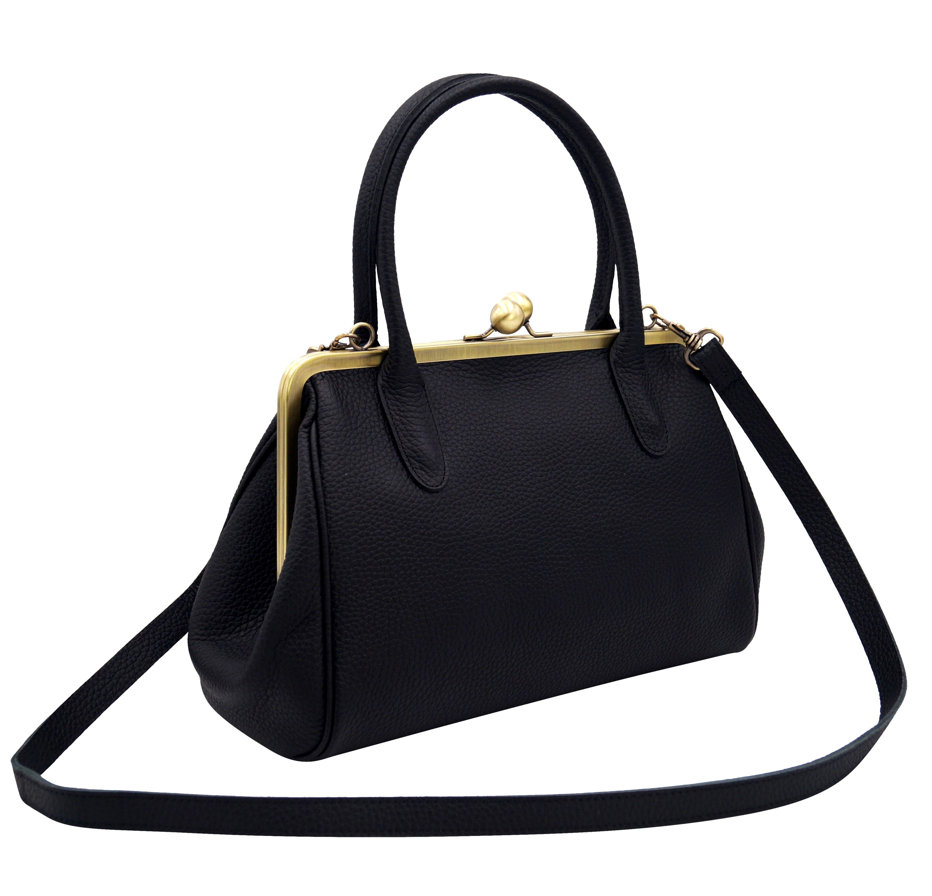 Taschenkinder Handtasche Handtasche "Marie", Damentasche, Schultertasche, Vintage Stil, Retro, Echt Leder, Vintage Stil, Retro Bügeltasche, Clipverschluss