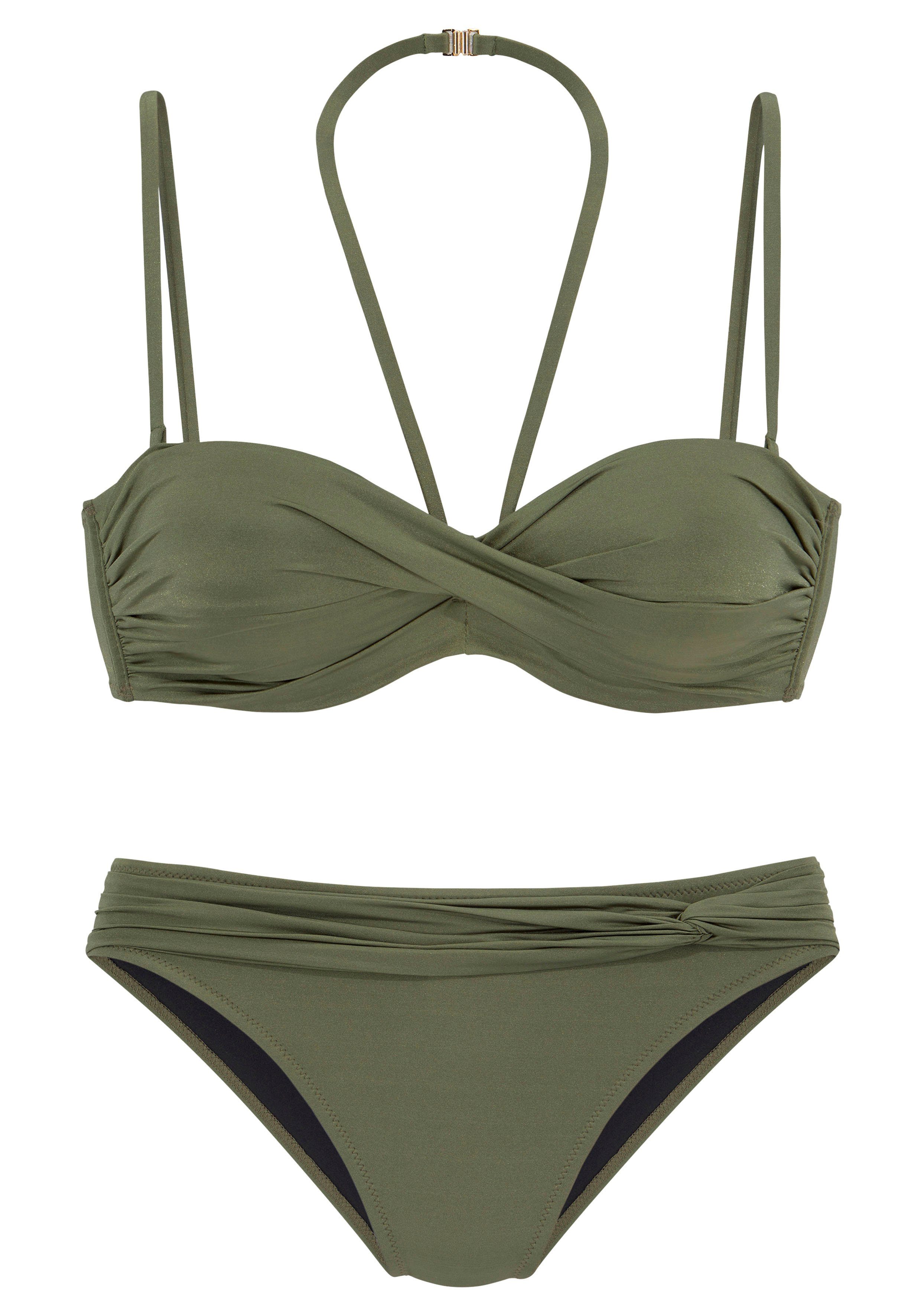 LASCANA Bügel-Bandeau-Bikini mit verschiedenen Trägervarianten oliv