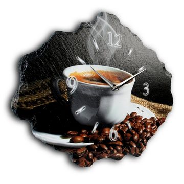 Kreative Feder Wanduhr Design-Wanduhr aus Stein (Beton) „Kaffee“ (Funk- oder Quarzuhrwerk; ohne Ticken; elegant, außergewöhnlich, modern)