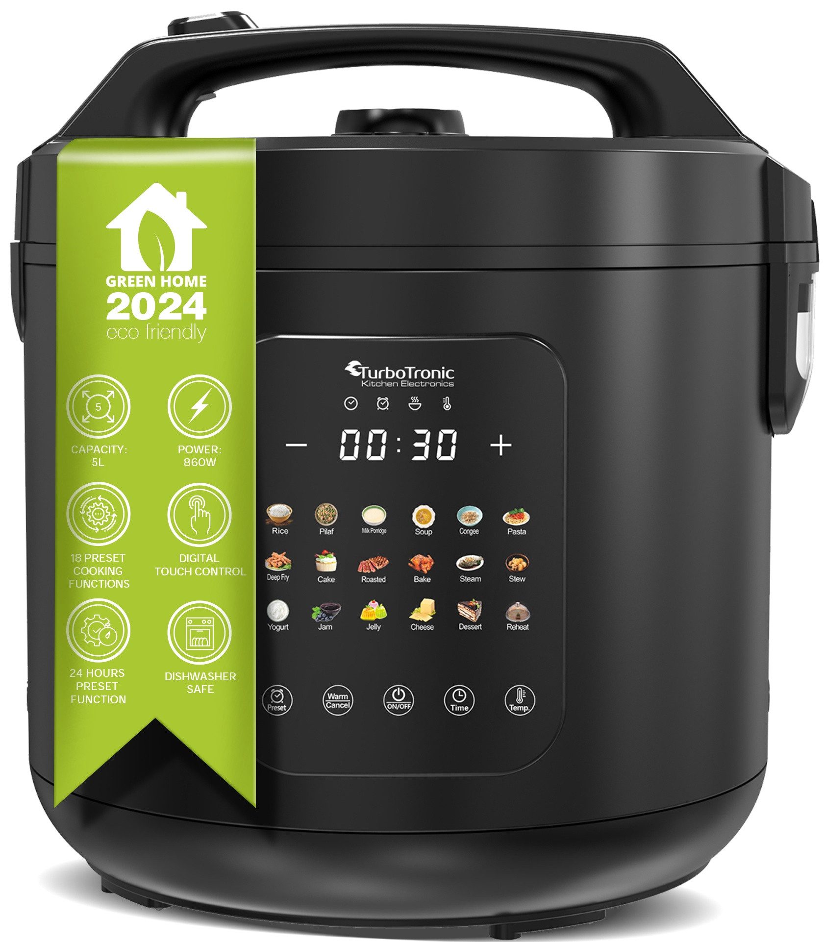 TurboTronic by Z-Line Multikocher DMC18 2024 Modell 5L mit Schongarer 860W Elektrisch Dampfgarer, Reiskocher, Slow Cooker 18 Programme, Milchreis, Multivarka