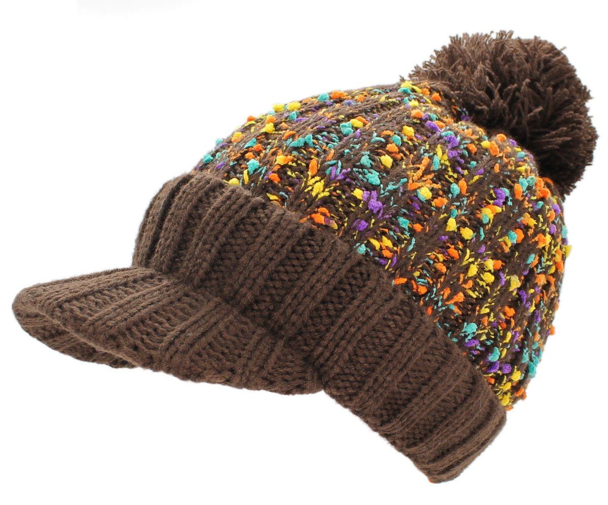 dy_mode Mütze & Schal Damen Mütze & Schal Kombi Set Schirmmütze Bommel Gefüttert Strickmütze (mit Schal und Mütze) Bunt Gemustert, mit Innenfutter