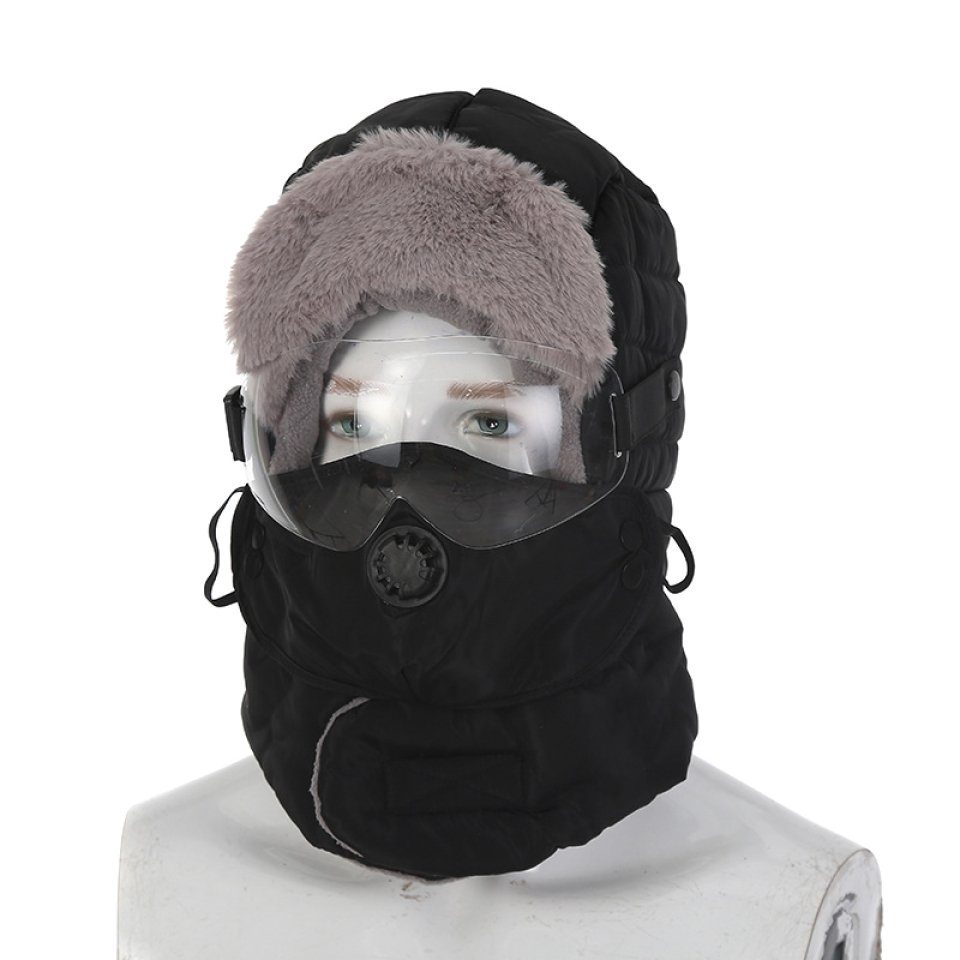 Blusmart Fleecemütze Wintermütze Schutzbrille Warm schwarz Dreiteiliges mit Mit Set Gesichtsschutzbrille Atemventil