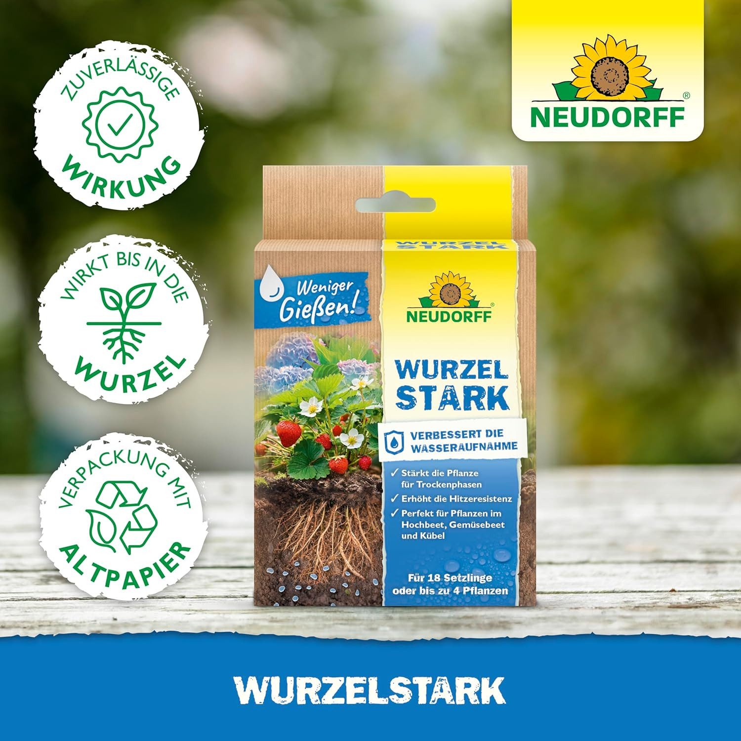 Neudorff Pflanzenstärkungsmittel Wurzelstark 36 g, Bodenhilfsstoff mit Mykorrhiza, 4 Portionsbeutel à 9 g, Mit Mykorrhiza-Pilzen zur Erweiterung des Wurzelnetze – Bild 3 von 4