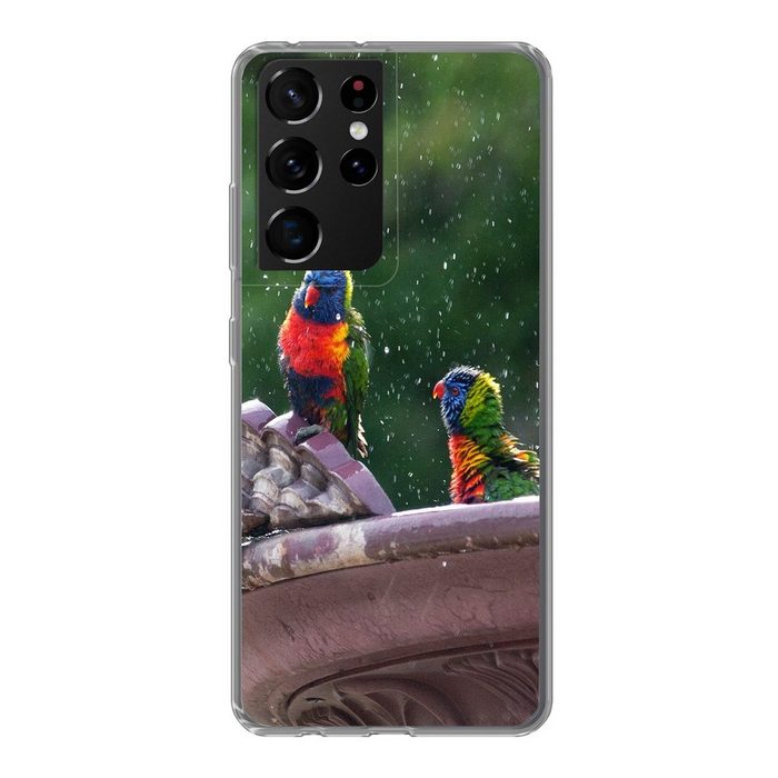 MuchoWow Handyhülle Springbrunnen - Vogel - Wasser Phone Case Handyhülle Samsung Galaxy S21 Ultra Silikon Schutzhülle