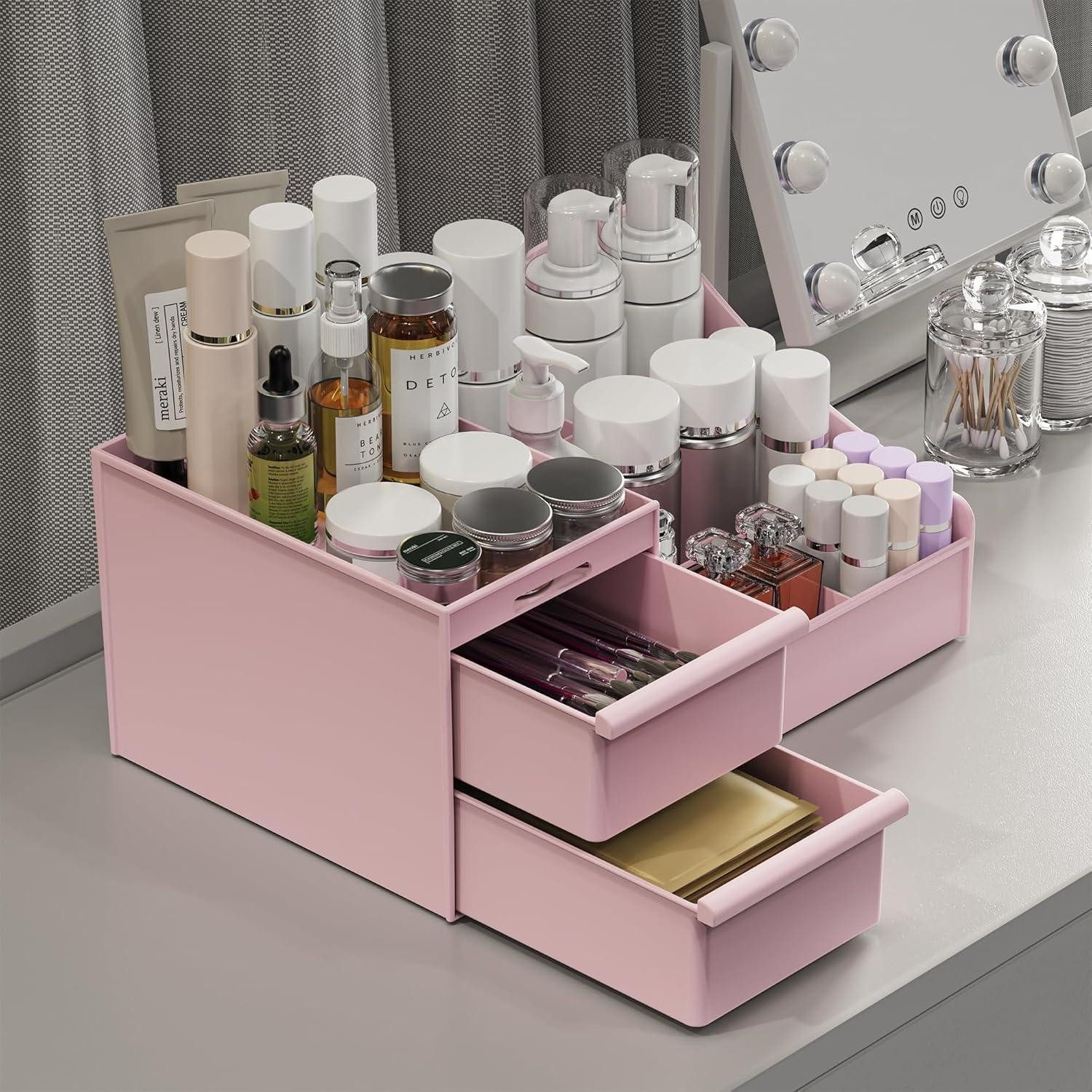 Make-Up Organizer Kosmetik Organizer Schubladen Schminktisch Badezimmer Rosa
