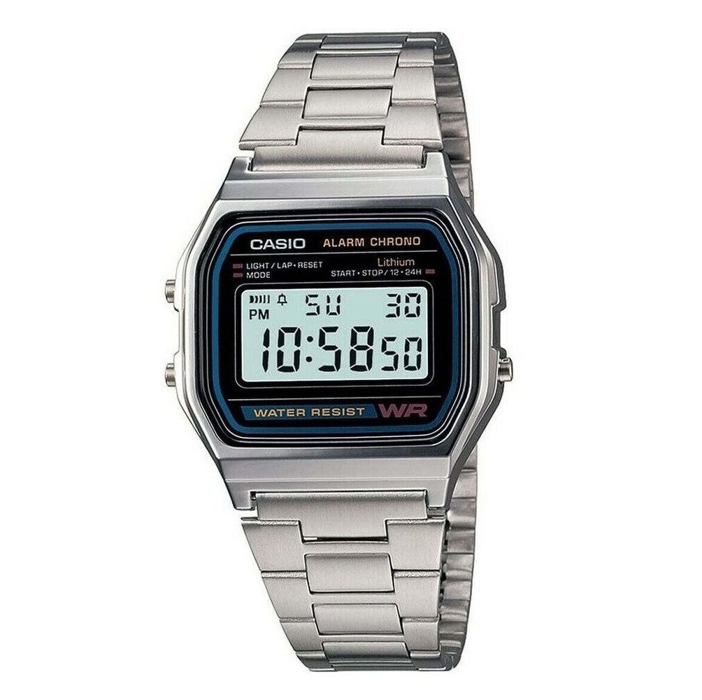 CASIO Digitaluhr CASIO Armbanduhr digital, wasserfest, Vintage, Edelstahl, silber (A158 A158WA-1DF, (1-tlg)