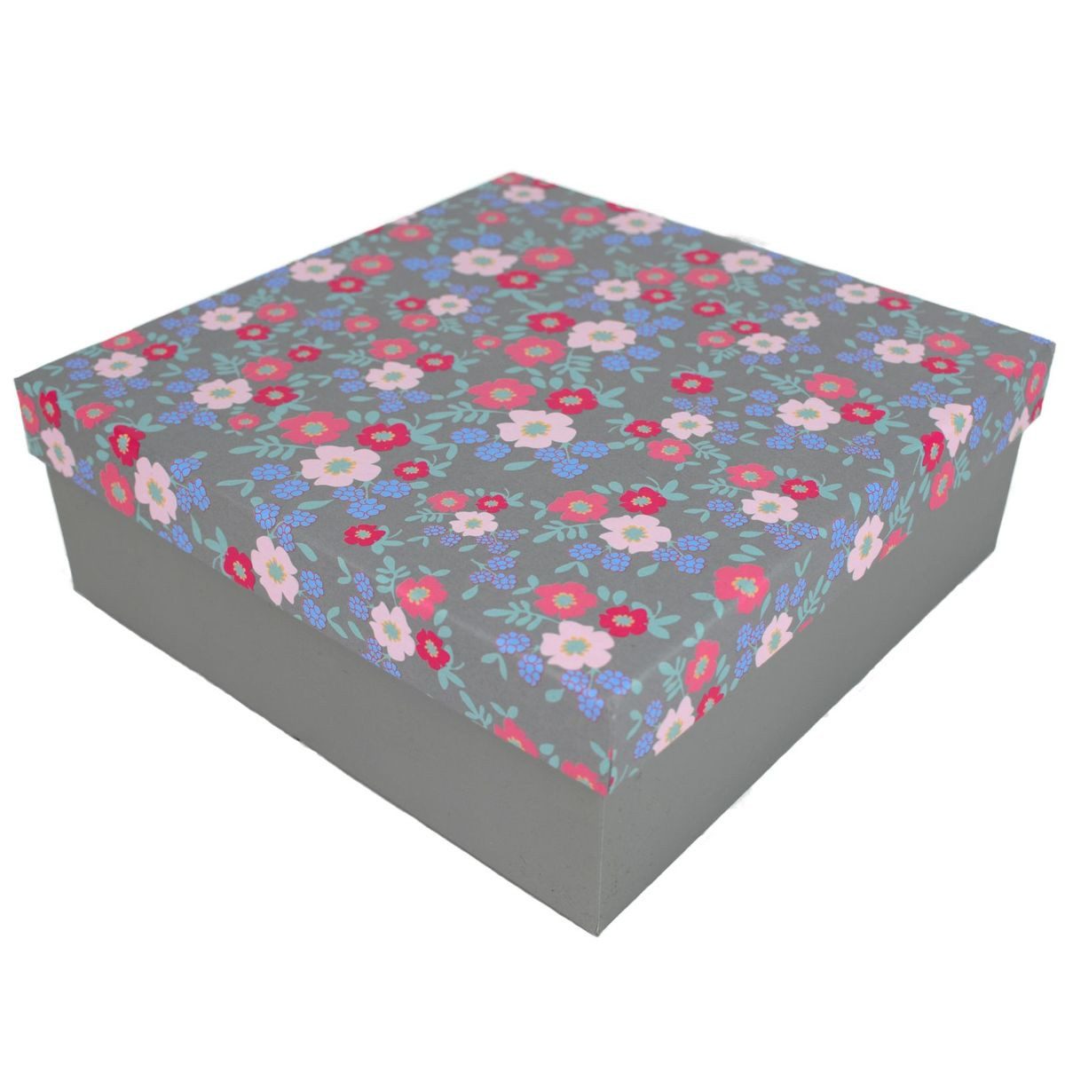 Out of the Blue Stapelbox Geschenkkarton in verschiedenen Größen grau mit Frühlingsblumen, mit abnehmbaren Deckel