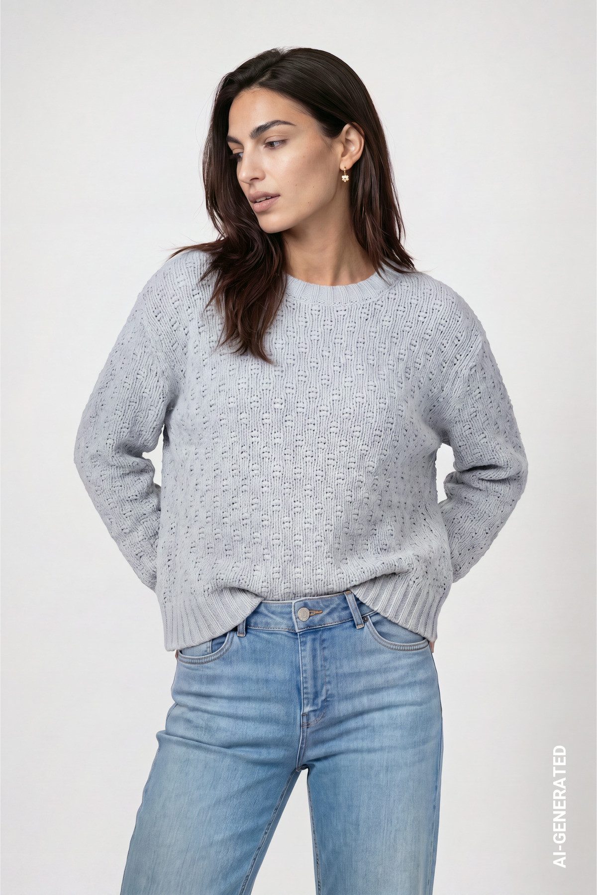 Monari Strickpullover Pullover Lurex Regular fit mit Rundhalsausschnitt