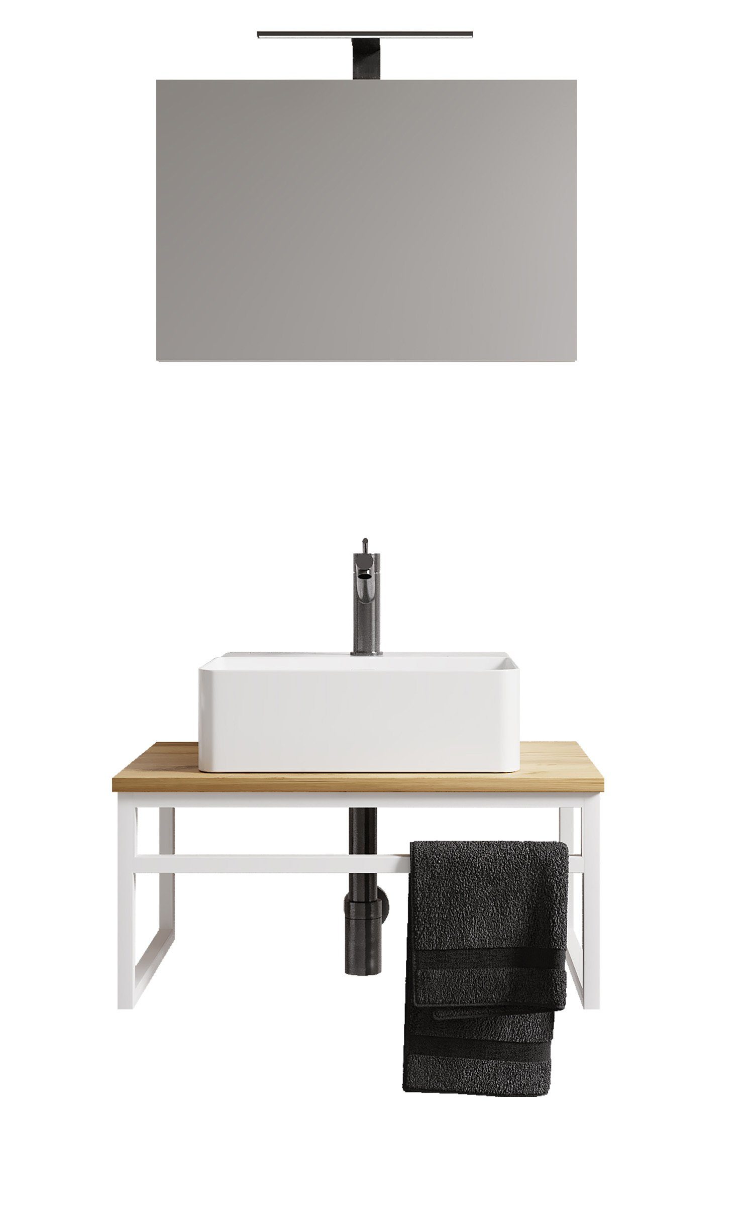 VCM Waschtisch 3 teilig Badmöbel-Set Waschplatz Bitila (Set, 3-St., 1x Unterschrank 1x Waschbecken 1x Spiegel)