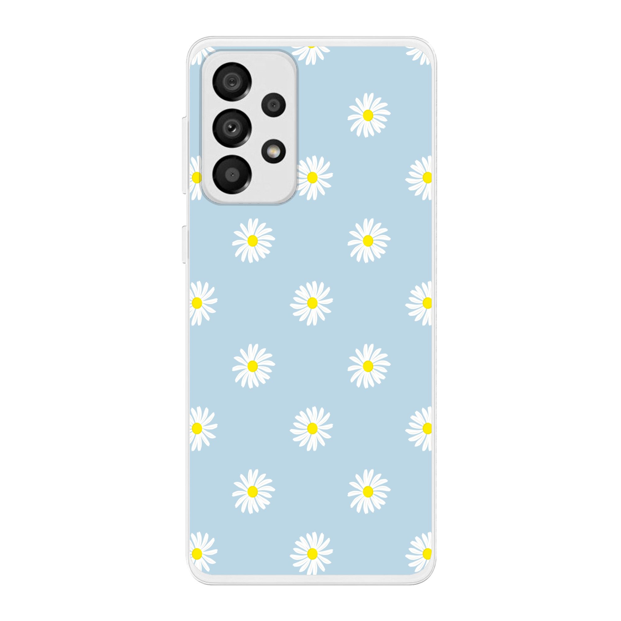 MuchoWow Handyhülle für Samsung Galaxy A33 Gänseblümchen - Pastell - Weiß - Blau - Blumen, Smartphone-Bumper, Print, Handy Schutzhülle Dünn
