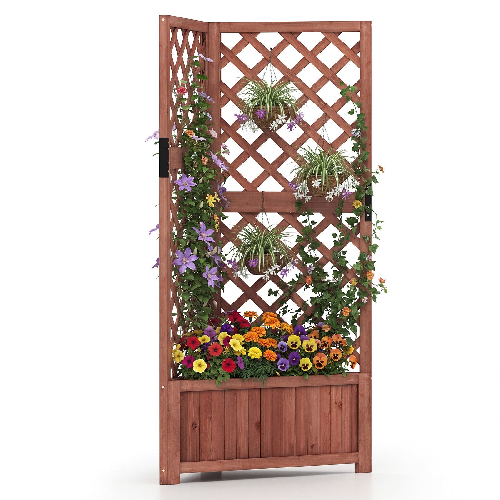 KOMFOTTEU Hochbeet, Eck Blumenbeet Gartenbeet Pflanzkasten mit Rankgitter