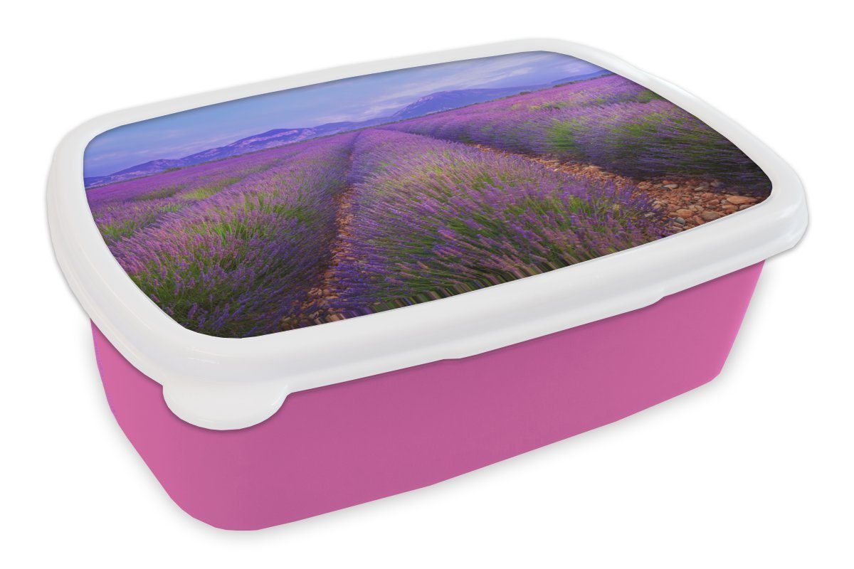 Lavendel Brotbox für rosa Bergen, Kunststoff Brotdose Reihen Kinder, vor Snackbox, Lunchbox MuchoWow von Erwachsene, Kunststoff, (2-tlg), Mädchen,