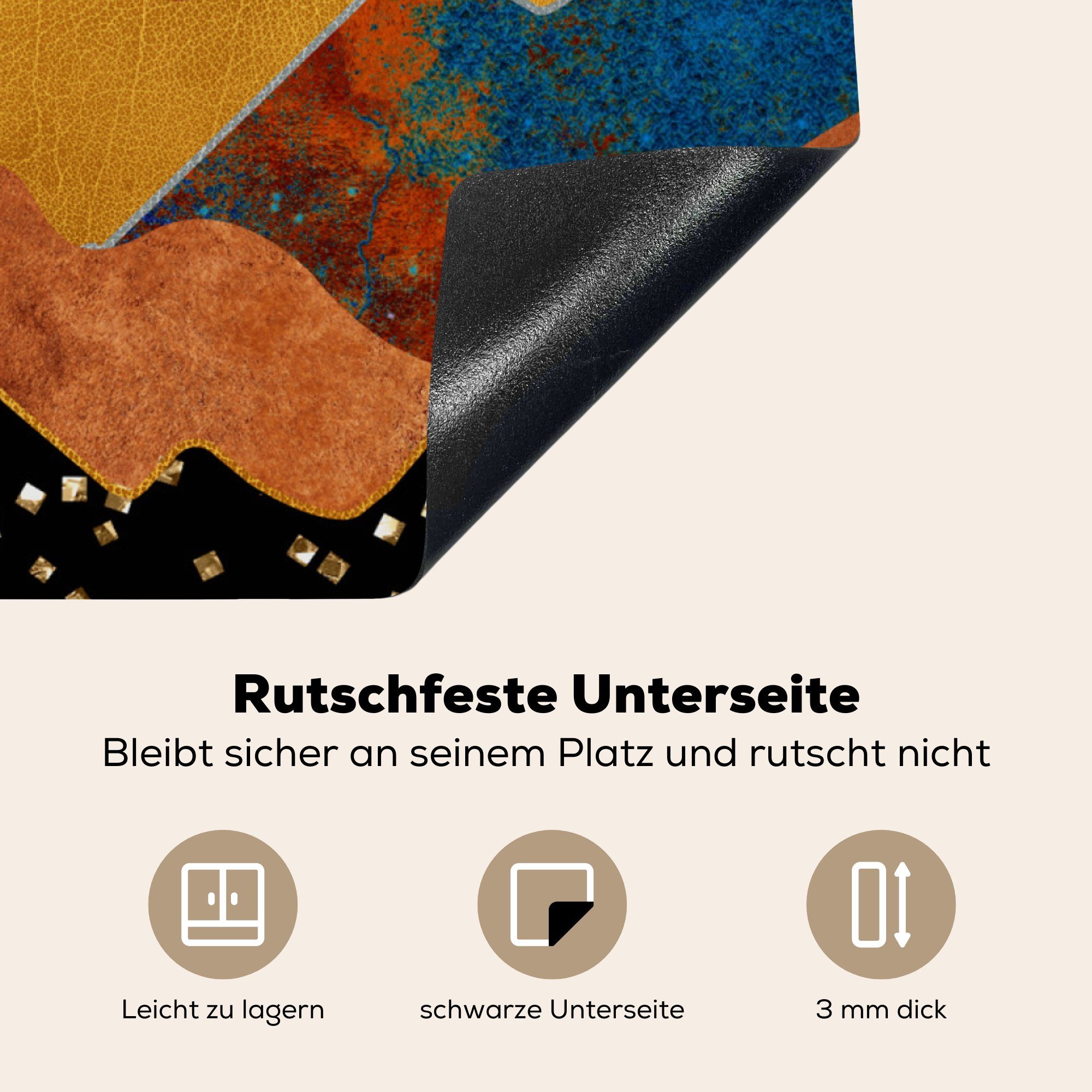 - Gold Marmor MuchoWow Herdblende-/Abdeckplatte Ceranfeldabdeckung, (1 Arbeitsplatte - tlg), 78x78 Vinyl, für küche Blau, cm,