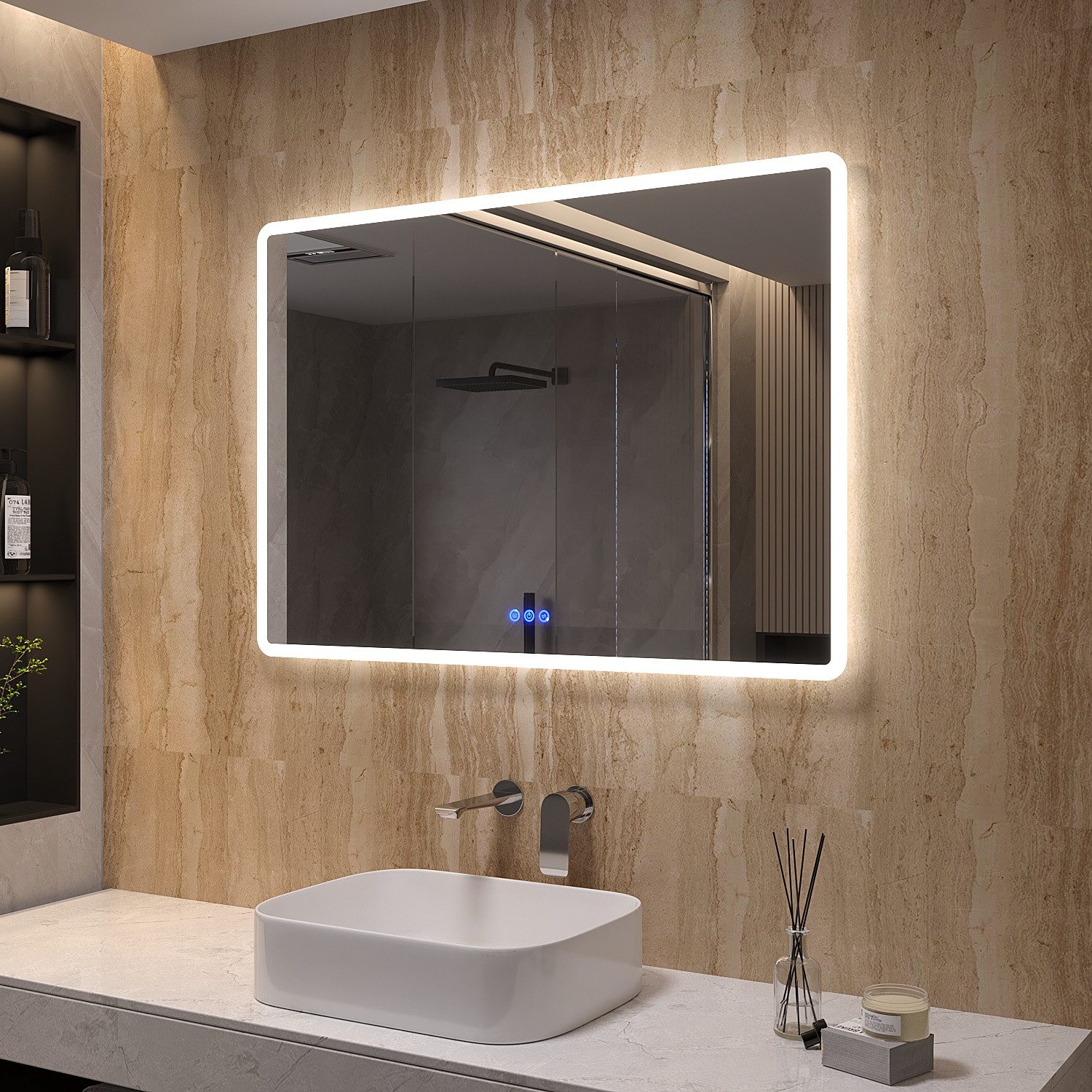 AQUABATOS LED-Lichtspiegel Badezimmer Spiegel Badspiegel Wandspiegel mit Be günstig online kaufen