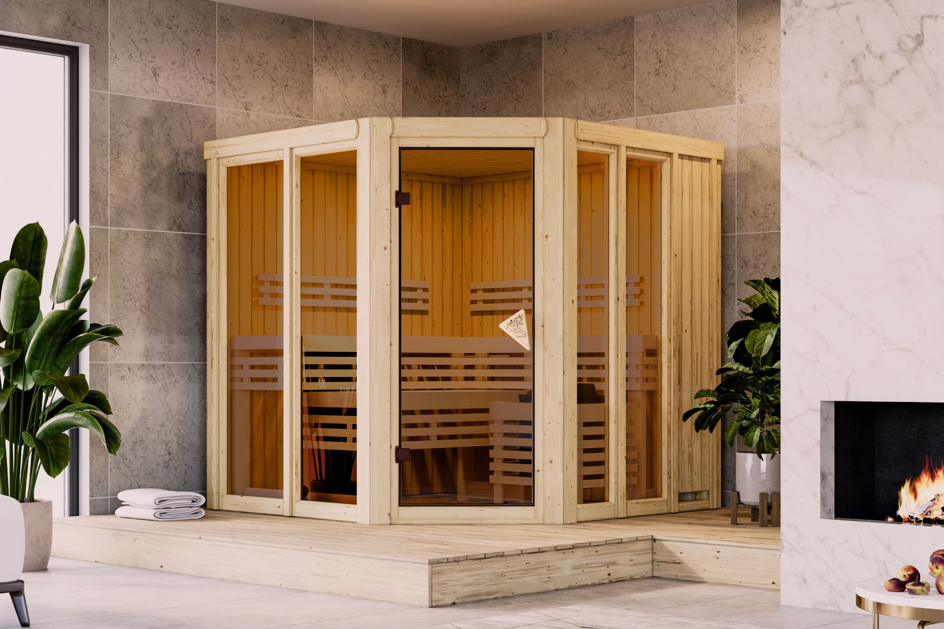 Karibu Sauna "Airia" naturbelassen, BxTxH: 196 x 196 x 198 cm, 68 mm, aus h günstig online kaufen