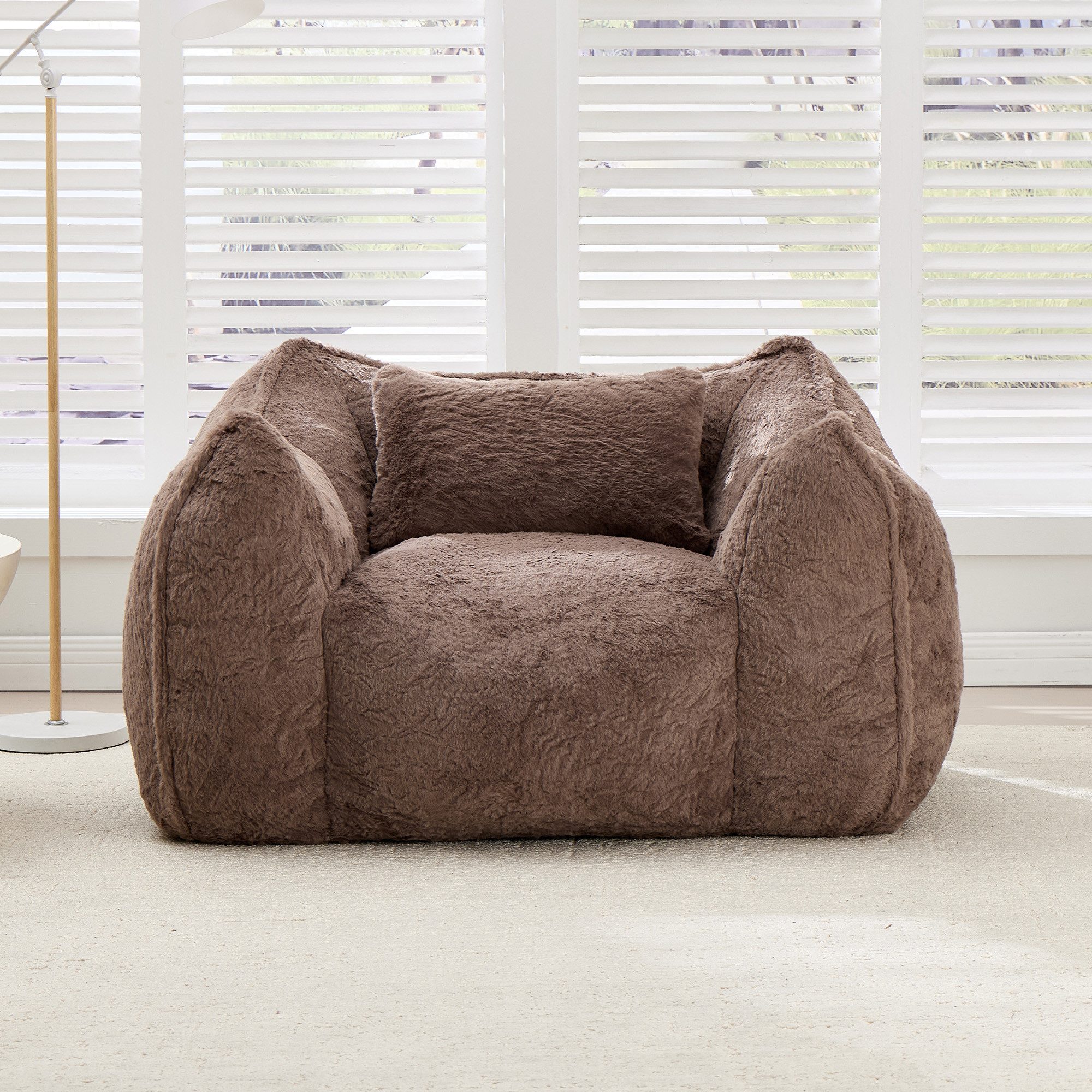 Vankel Relaxliege Sofas Wohnzimmer Loungesessel aus Kunstfell mit Hocker, Weicher Bean Bag Sessel mit Fußhocker und Schaumstofffüllung
