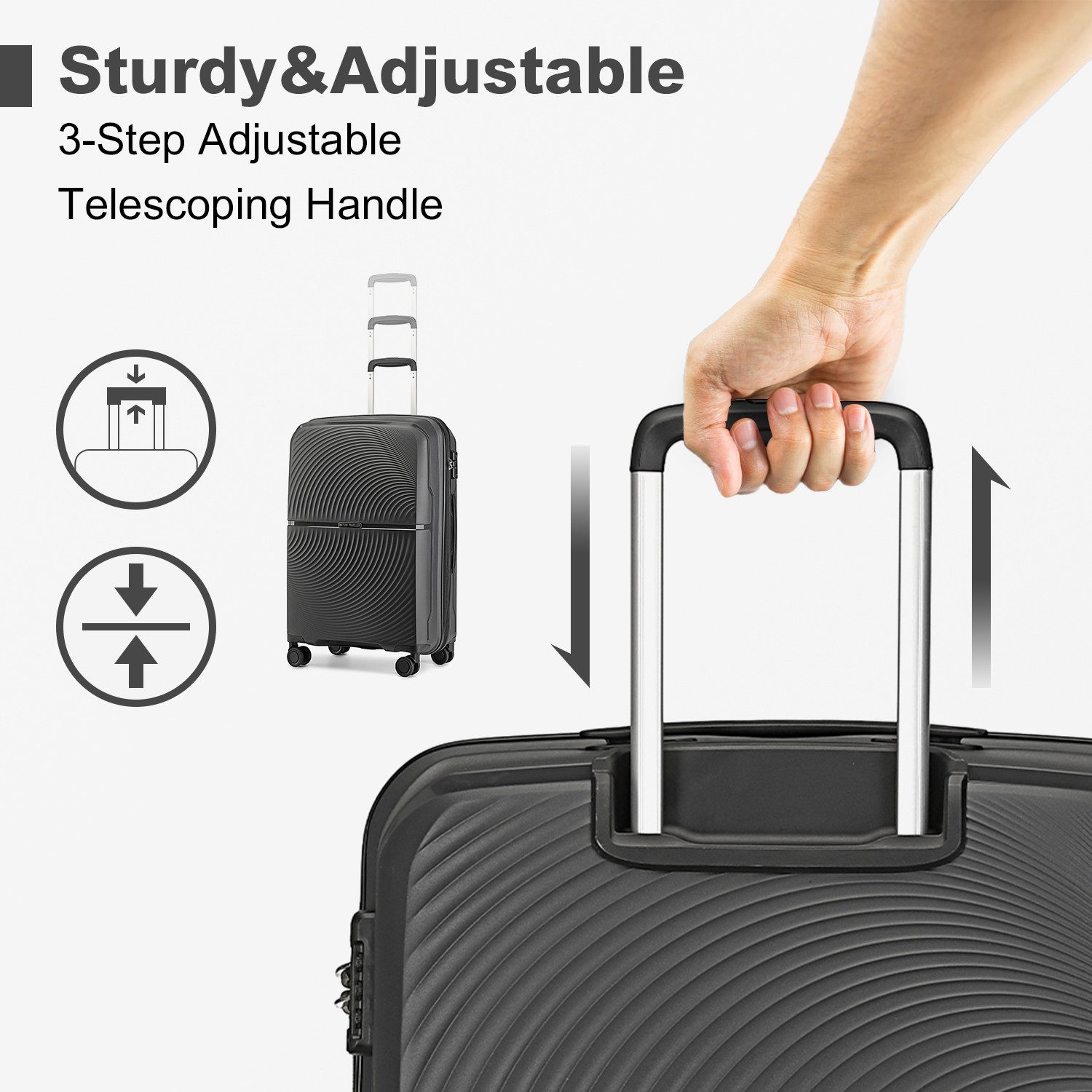 British Traveller Trolleyset 3-teilig Sets Hartschalen-Kofferset (100% PP) mit TSA-Schloss, (3 tlg) – Bild 3 von 5
