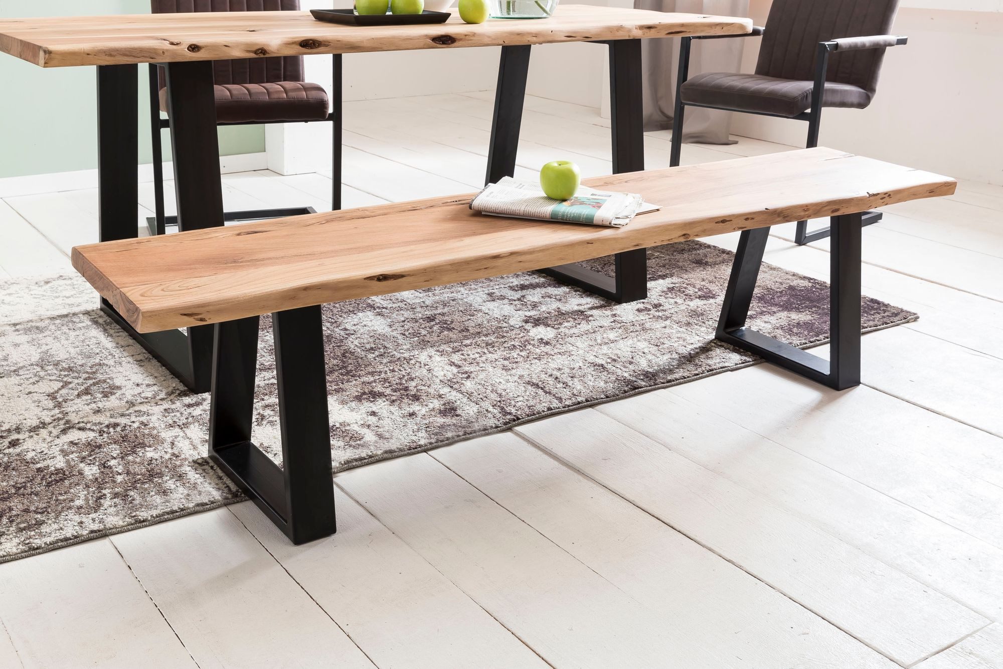 FINEBUY Essbank FB51969 Baumstamm Esszimmerbank 160 cm Baumkante Massivholz Holzbank (Esszimmerbank mit Baumkante, Holzbank Landhaus), Baumstamm Massivholz Akazie 160 x 45 x 40 cm