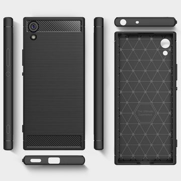 Nalia Smartphone-Hülle Sony Xperia XA1 Ultra, Carbon Look Silikon Hülle / Matt Schwarz / Rutschfest / Karbon Optik