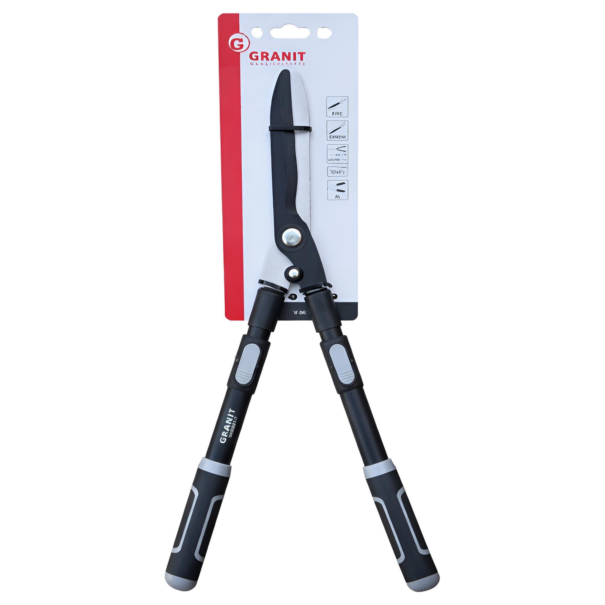 Uzman Heckenschere GRANIT Teleskop Heckenschere 615–780 mm 4-fach verstellbar GHES01-T, 4-fach teleskopierbar, ergonomische Griffe, leicht, hohe Reichweite