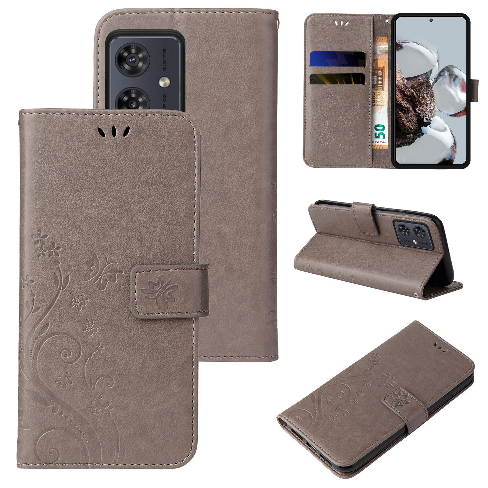 Tec-Expert Handyhülle Cover Tasche Hülle für Motorola Moto G54, G14 6,5 Zoll, Klapphülle Case mit Kartenfach Fliphülle aufstellbar, Motiv Blumen