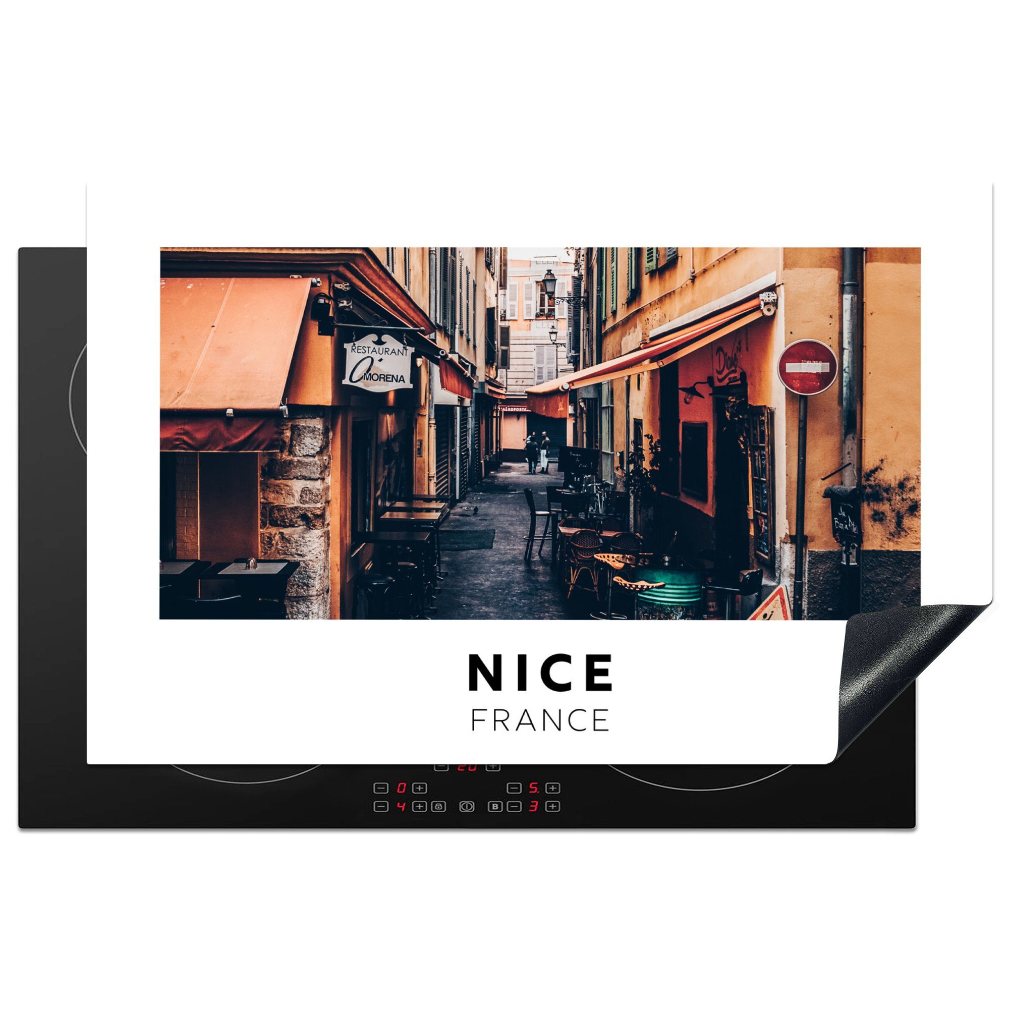 MuchoWow Herdblende-/Abdeckplatte Frankreich - Nizza - Straße, Vinyl, (1 tlg), 81x52 cm, Induktionskochfeld Schutz für die küche, Ceranfeldabdeckung