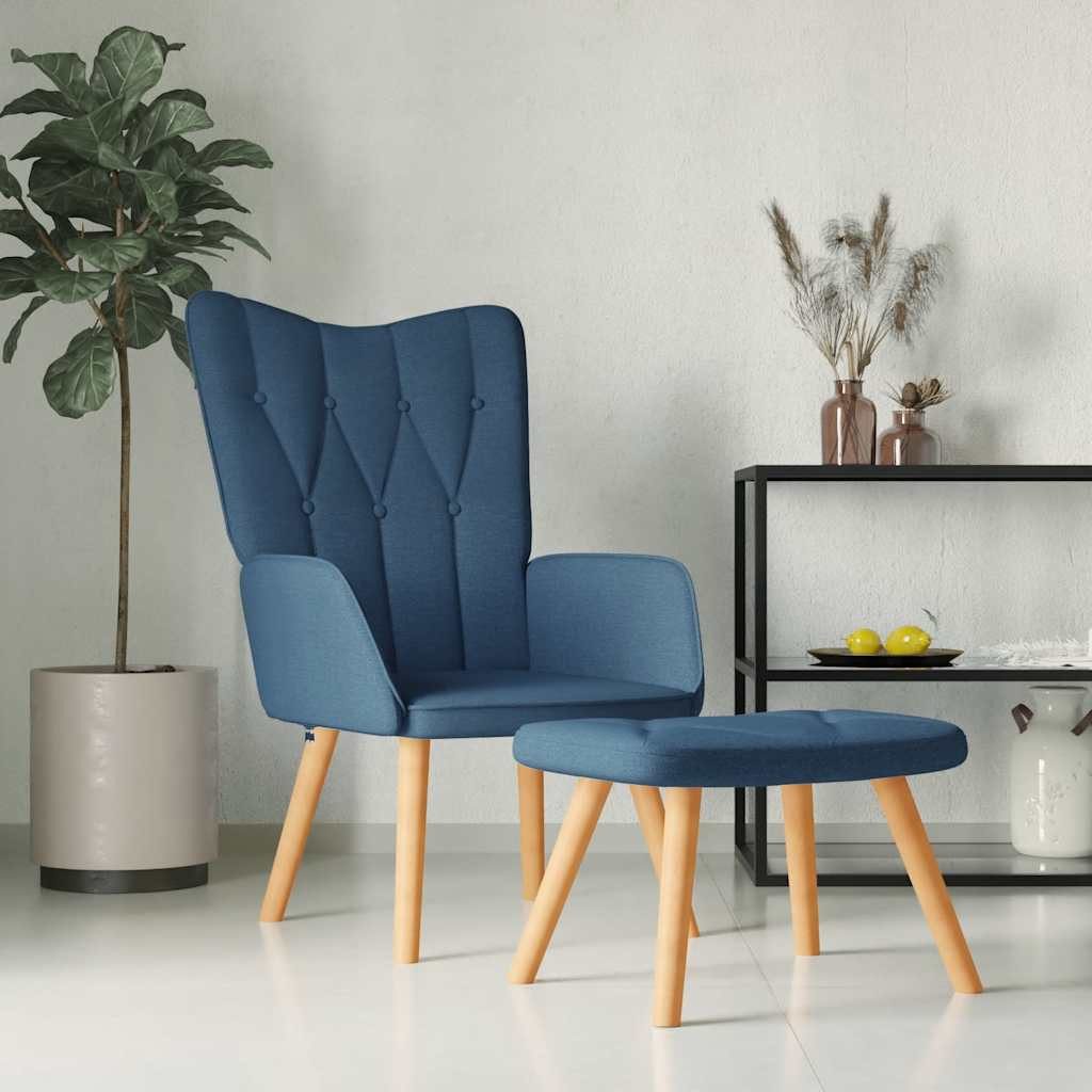 Relaxsessel mit Fußhocker Blau 61,5x69x95,5 cm mit Massivholz-Beinen