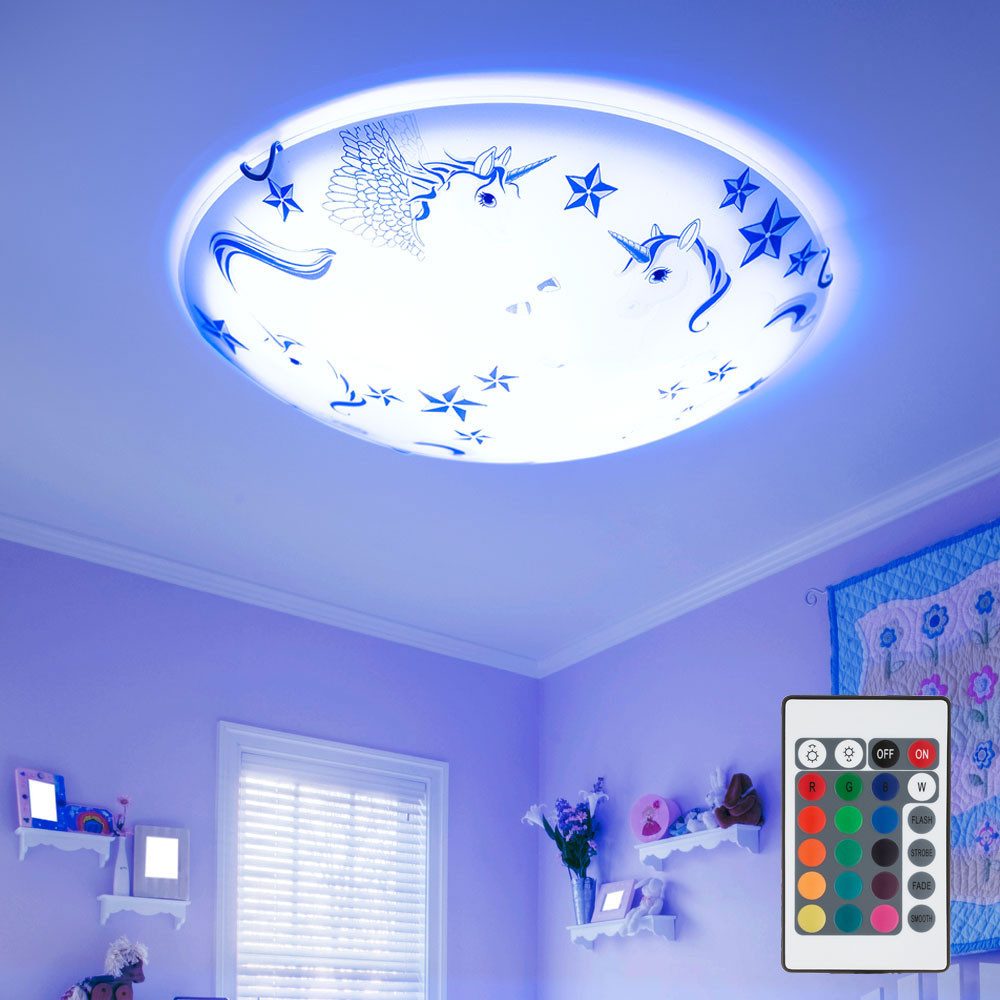 GLOBO LIGHTING Dekolicht, Leuchtmittel inklusive, Warmweiß, Farbwechsel, Einhorn Decken Leuchte Fernbedienung Kinder Zimmer Lampe