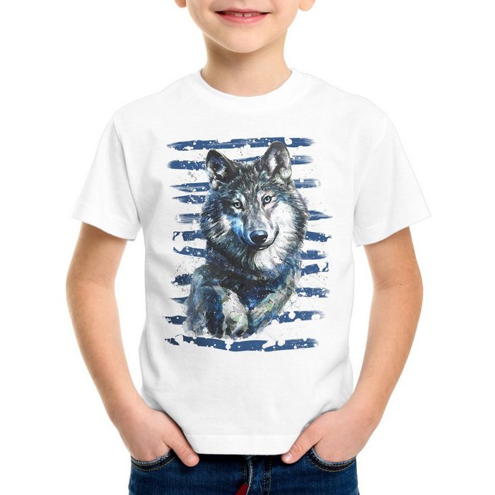 style3 Print-Shirt Kinder T-Shirt Einsamer Wolf rudel wald wildnis forst