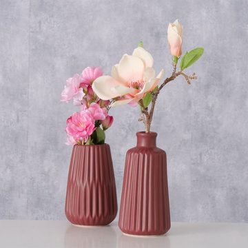 BOLTZE Tischvase Deko Vase im 2er Set aus Keramik Mattes Design - Dunkelrot