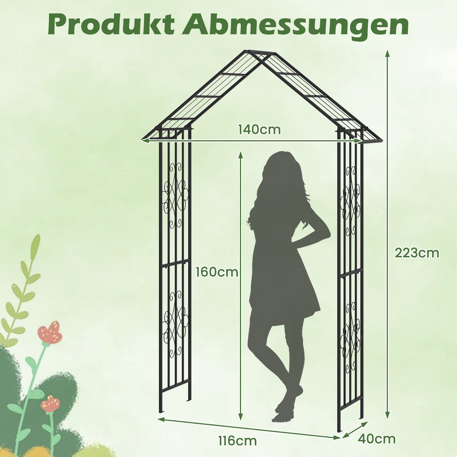 COSTWAY Rosenbogen, Rankhilfe, für Kletterpflanzen, 140x40x223 cm