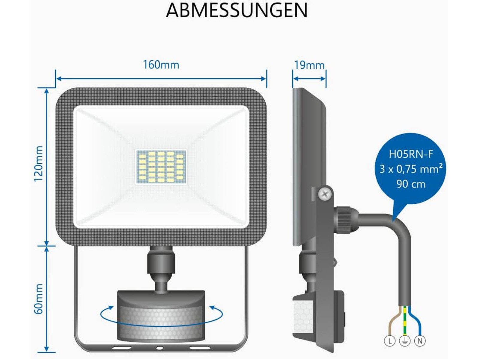 Elro LED Flutlichtstrahler, Bewegungsmelder, LED fest integriert, Tageslichtweiß, Außenleuchten Wand-Strahler mit Bewegungsmelder, Scheinwerfer Schwarz