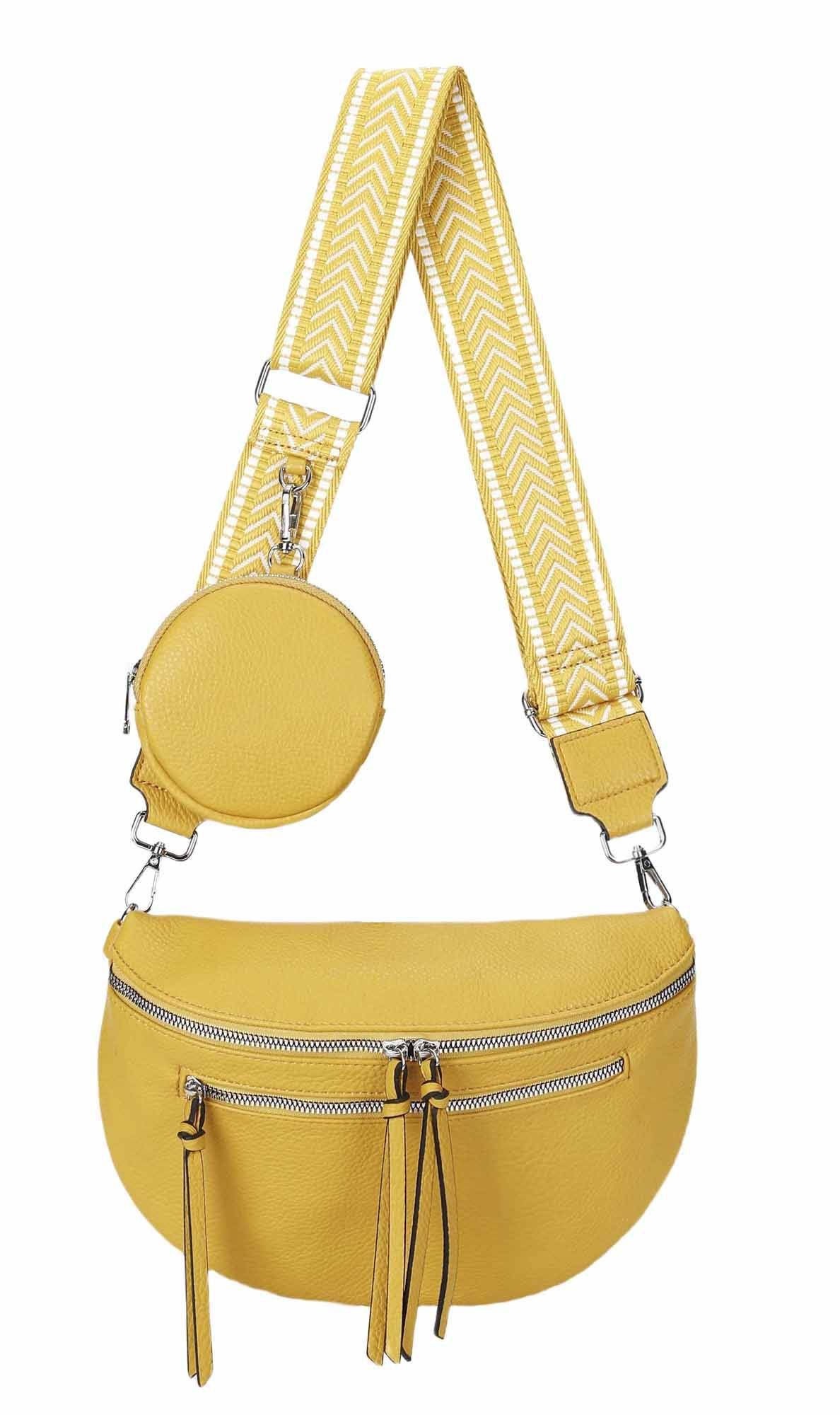 ITALYSHOP24 Bauchtasche Damen Brusttasche Crossover Umhängetasche CrossBody Bag Geldtasche (Spar-Set aus einer Tasche mit einem breitem Muster Stoffgurt/Umhängeband, 1 Tasche + 1 kleine abnehmbare vielseitige Geldtasche als Geschenk), Bodybag, Handytasche, Hüfttasche, Schultertasche, leicht Gewicht