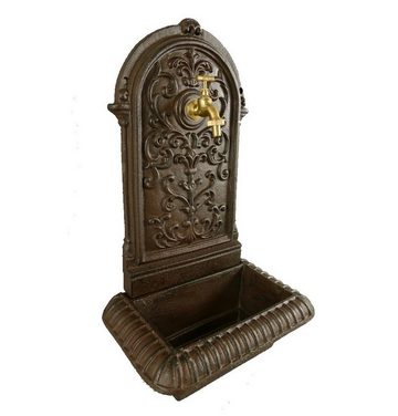 Linoows Gartenbrunnen Wandbrunnen Nostalgie Brunnen Garten Wasserbecken, schwerer Gartebrunnen 65 cm., Retro Wasserstelle mit Messing Hahn