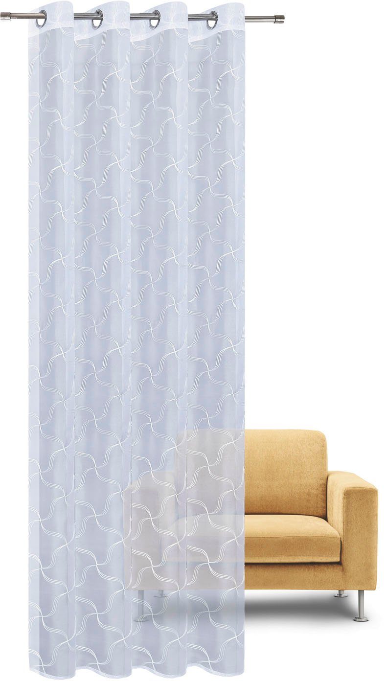 Gerster Gardine Talea (1 St), Ösen, transparent, Voile, Ösenschal bestickt mit Wellengitter