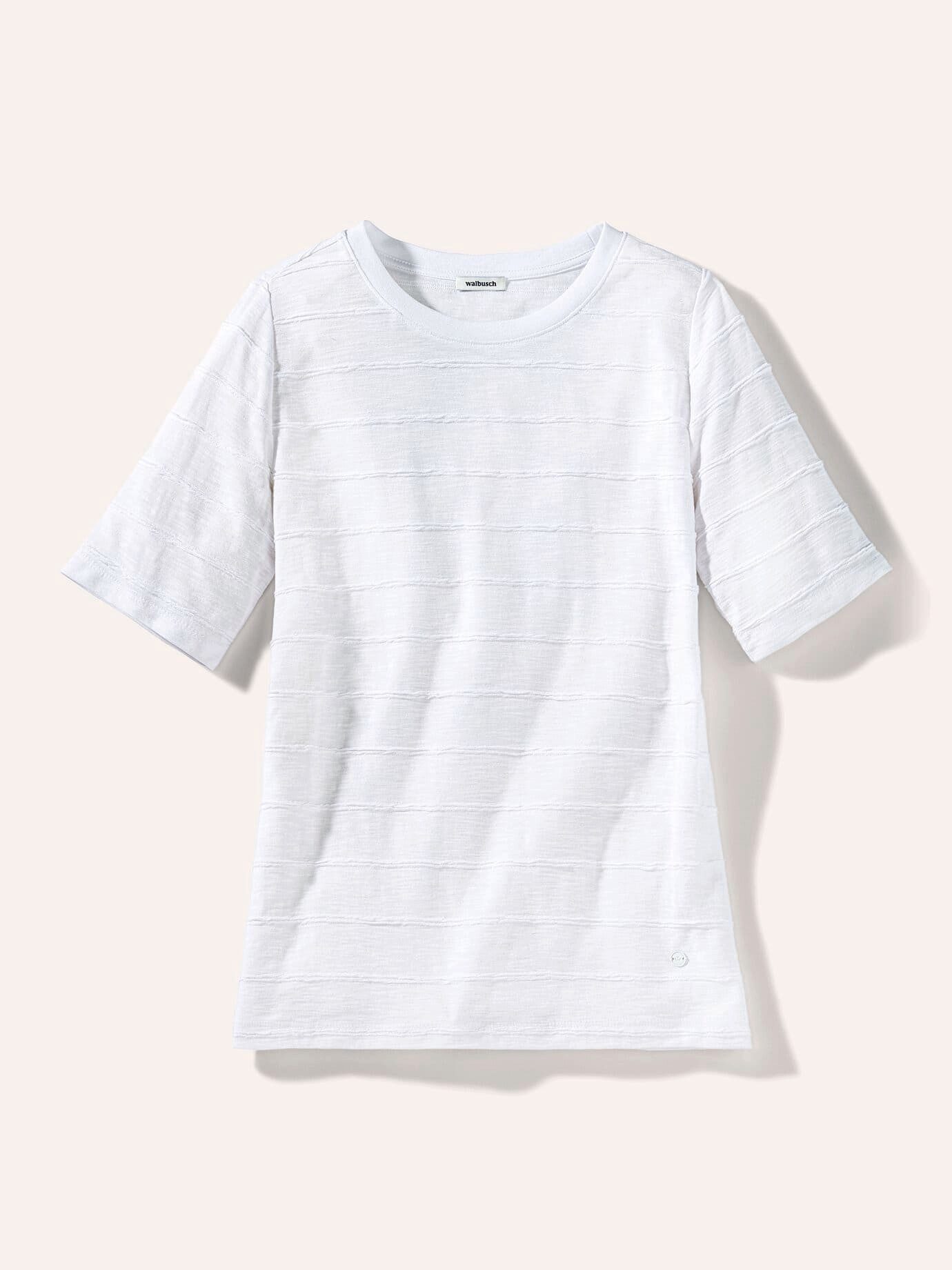 Walbusch T-Shirt Damen Baumwollshirt Streifenstruktur Rundhals pflegeleicht Atmungsaktiv, Regular-Fit, Länge ca. 64 cm, maschinenwaschbar