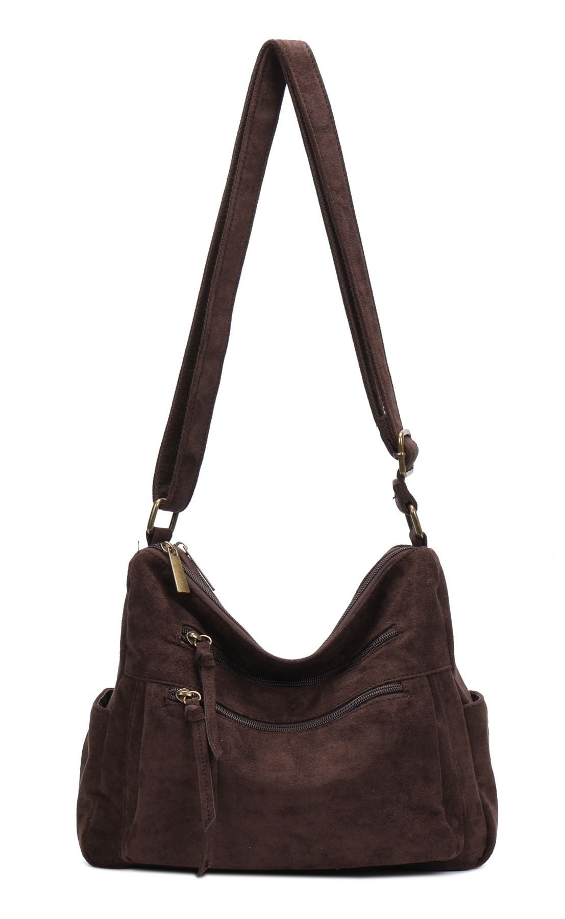 ITALYSHOP24 Schultertasche Damen Tasche Shopper Crossbody Umhängetasche BodyBag Samt Freizeit Bag, 2xFach Fächer Henkeltasche Brusttasche Hobo Bag Beutel modern leicht