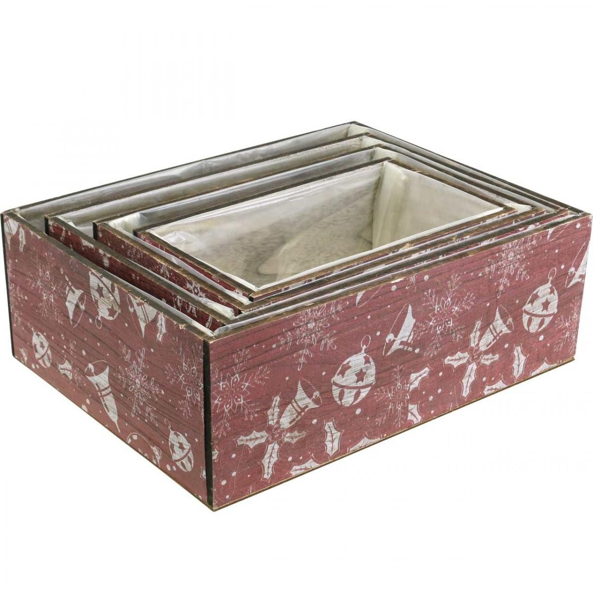 Florists Products Dekokorb Weihnachtlicher Blumenkasten Set 4er Holz Rot Festliche