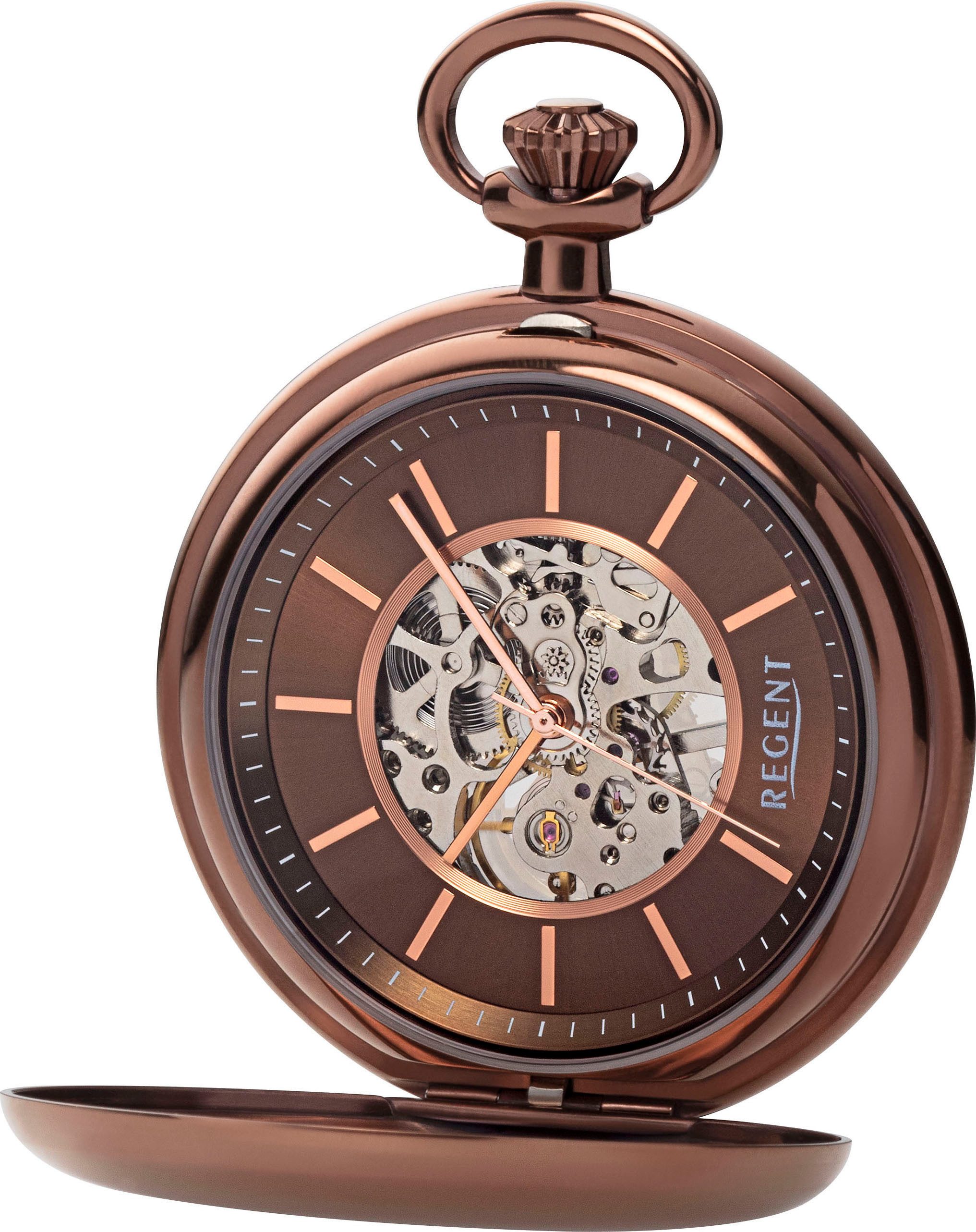 Regent Taschenuhr, (Set, 2-tlg., mit Kette), Herrenuhr, Handaufzug, Kette, offene Unruh