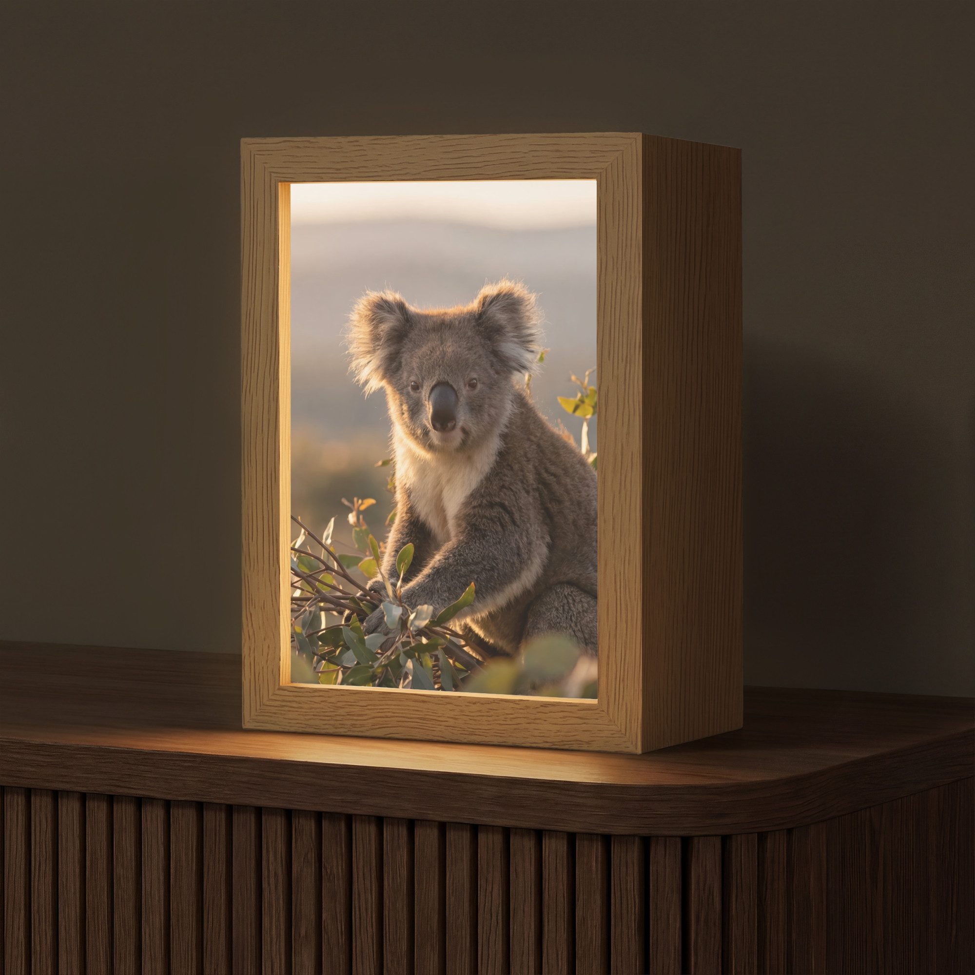 OnlyWow Tischleuchte Lightbox Koala - Blätter - Morgenlicht, Dimmbar, Farbwechsel, LED, Warmweiß, Kaltweiß, Neutralweiß Einstellbar, Tischlampe, Schreibtischlampe, Desk, Dimmbar, mit Kabel, LED