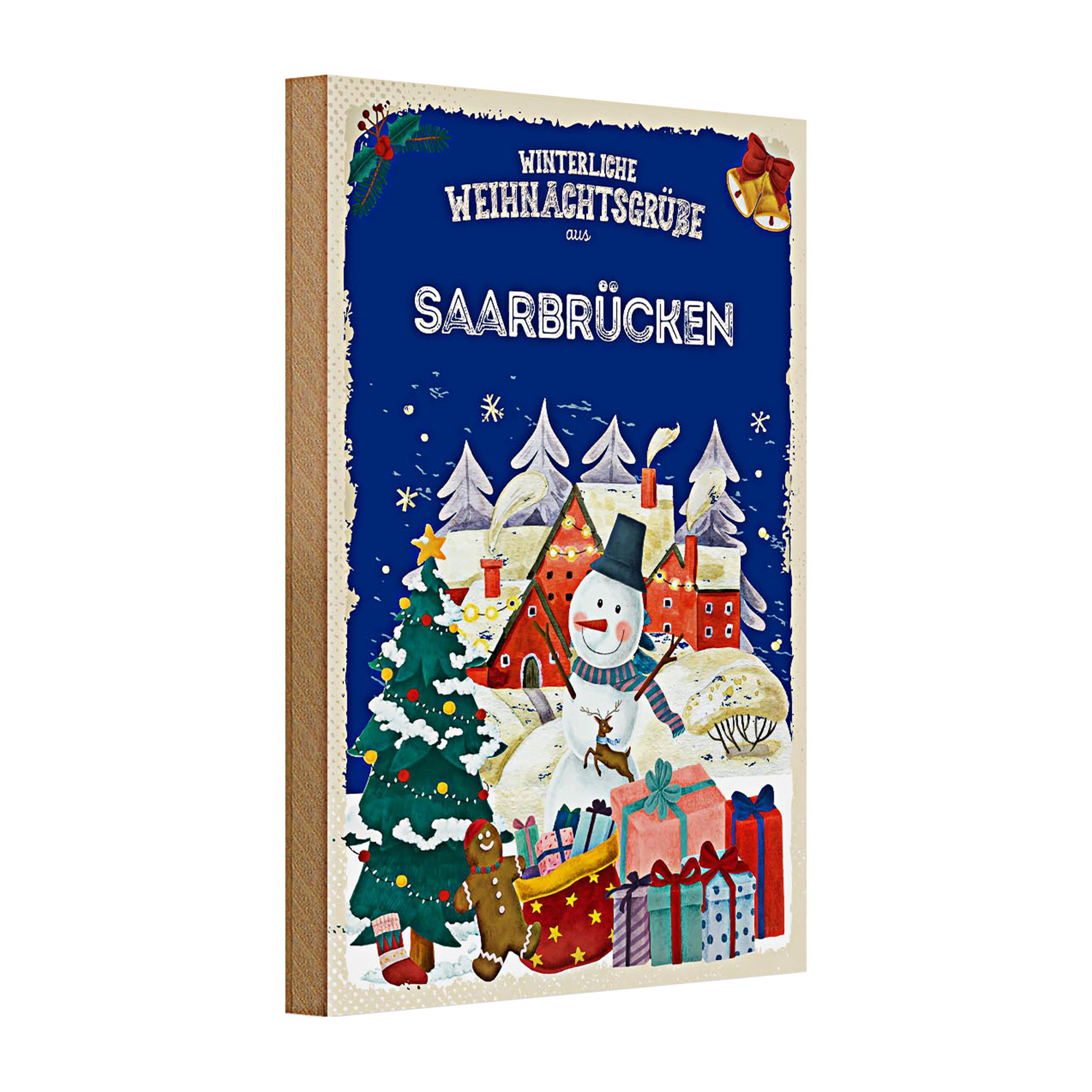 Roomando Holzbild Holzschild Weihnachtsgrüße SAARBRÜCKEN 20x30cm