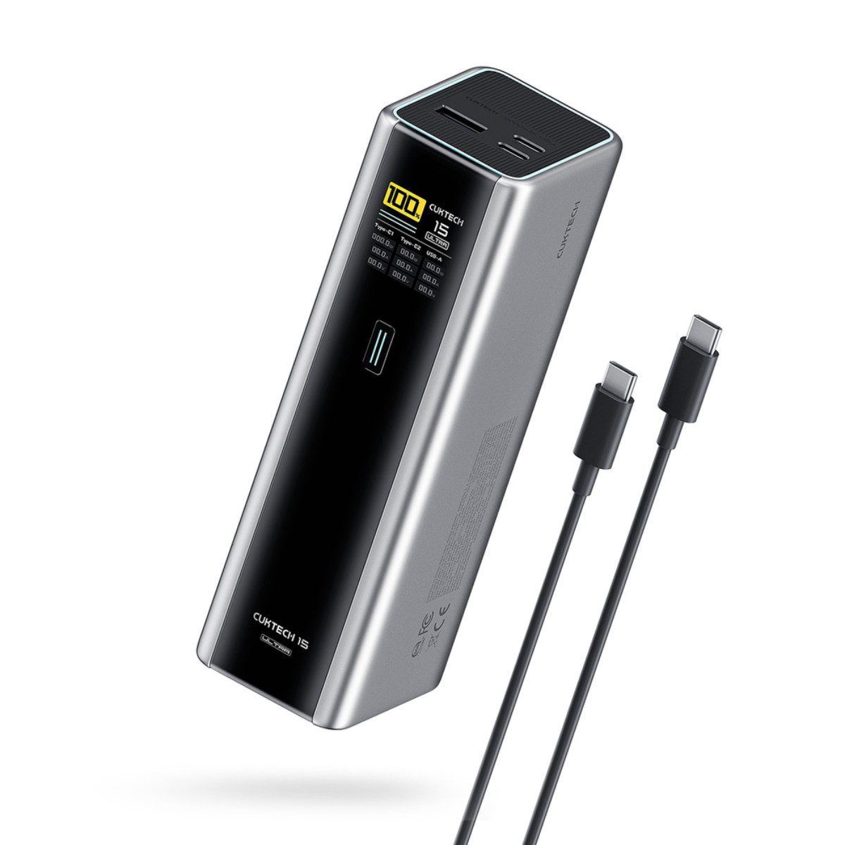 Cuktech CKPB200UGLGR Powerbank 20000 mAh (5, 9, 12, 15, 20 V), 210W Leistung mit 140W Schnellladen und TFT Display