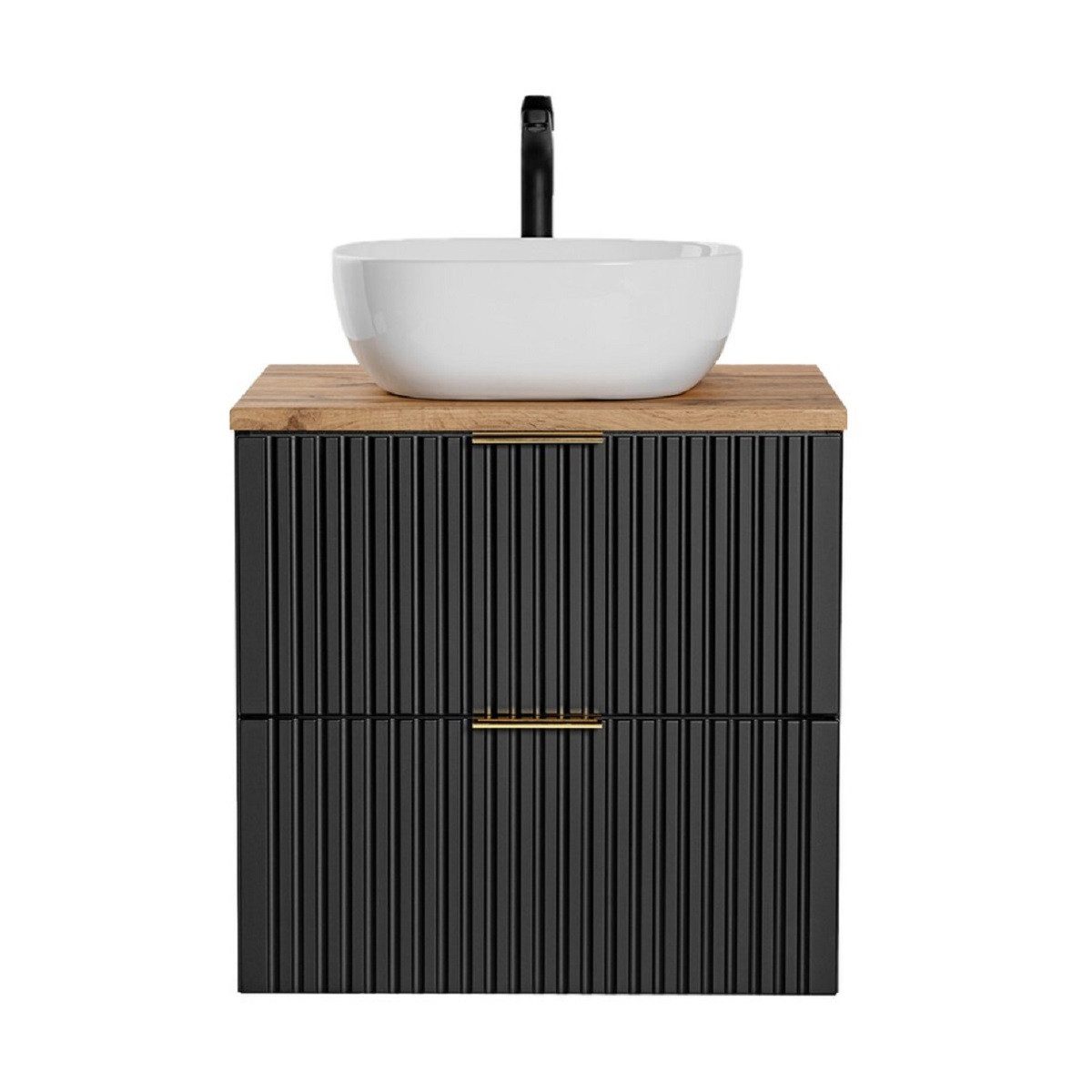 Badmöbel-Set - Adel Black A - mit Arbeitsplatte 60cm & Waschtischunterschränke 60cm