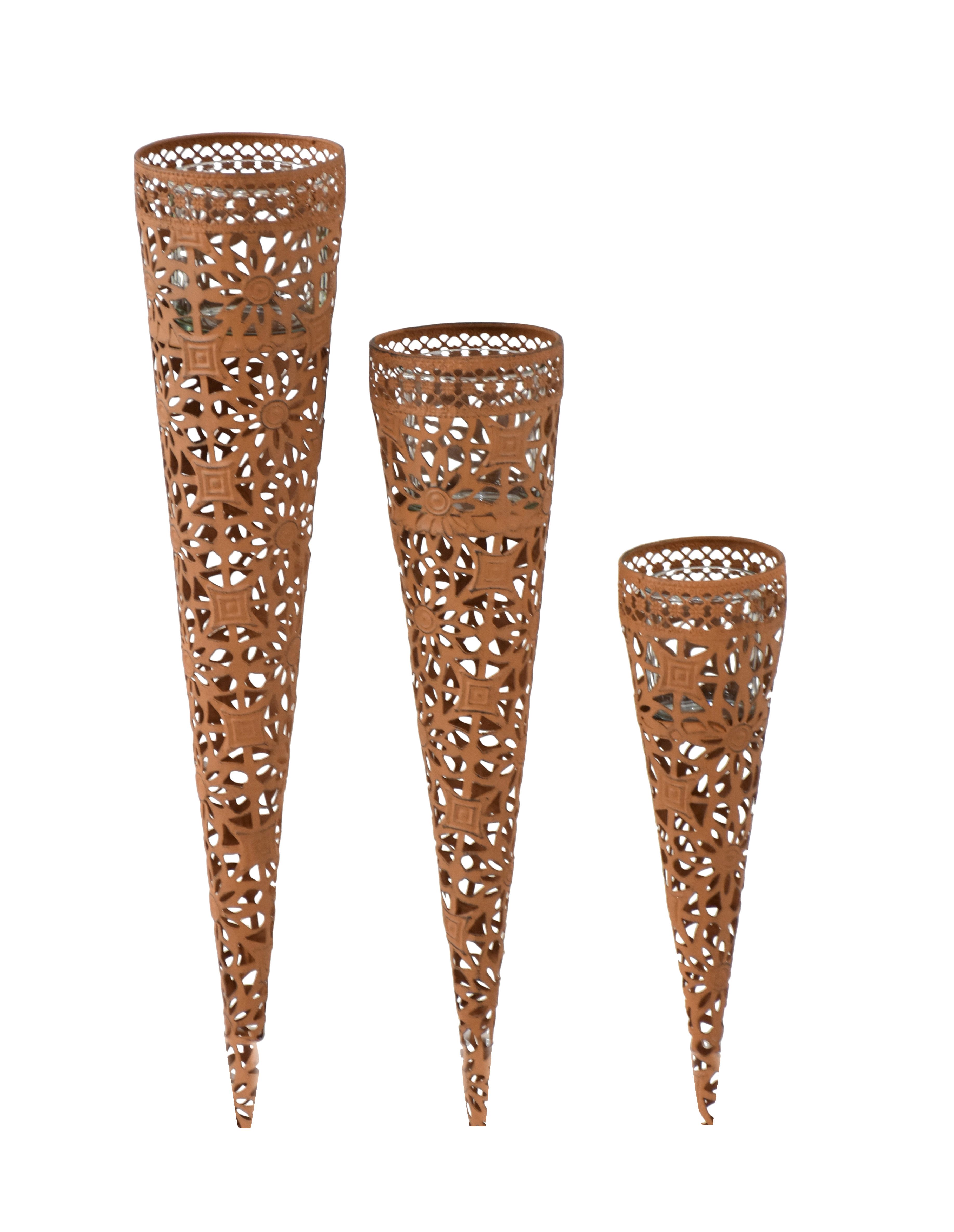 Garden Pleasure Kerzentülle Kerzenhalter 3er Set in Rost-Optik aus Stahl und Glas