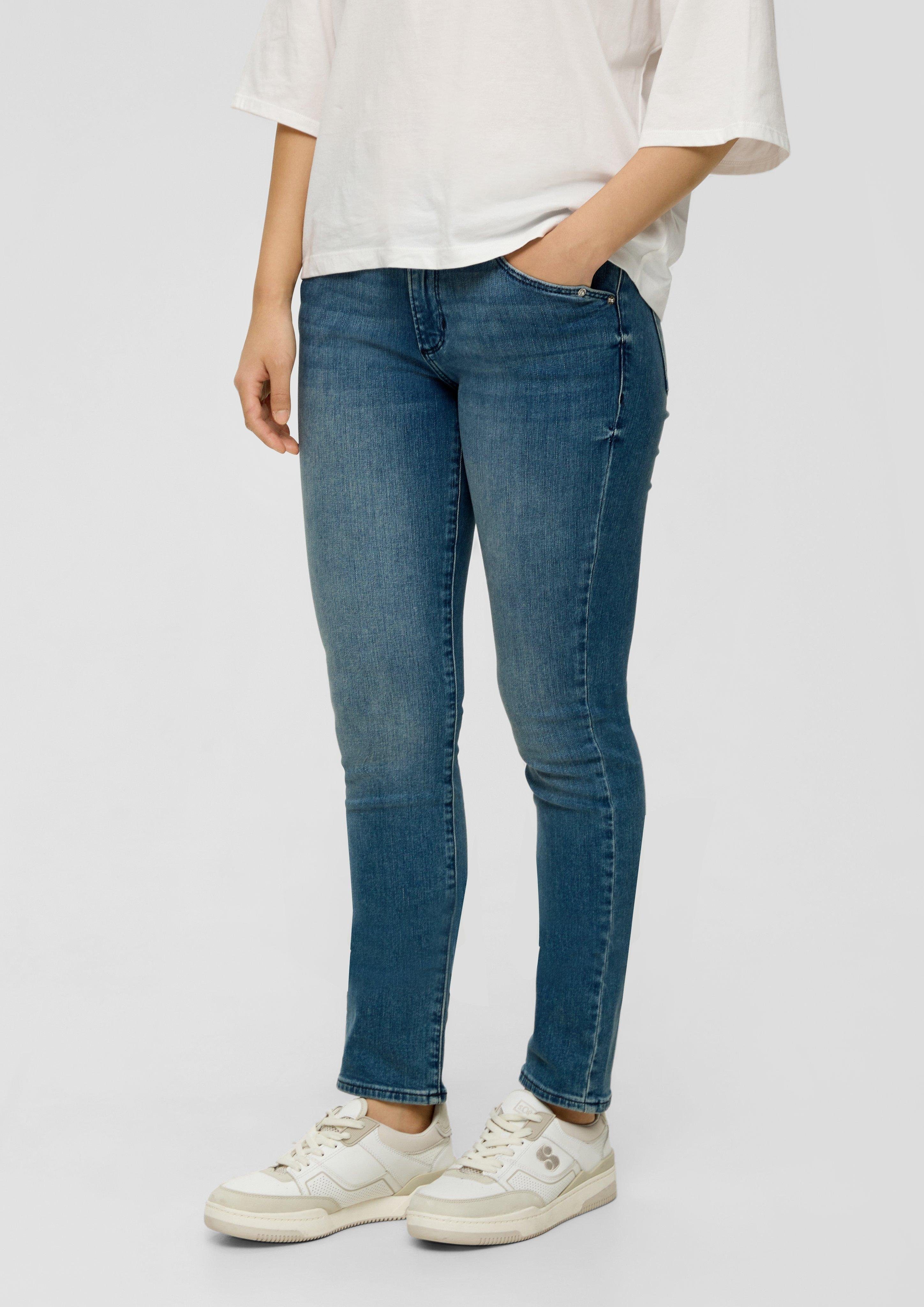 / / Slim 5-Pocket-Jeans Baumwollstretch s.Oliver Betsy blau Nieten, Rise / Label-Patch Mid Leg / Jeans Fit Slim