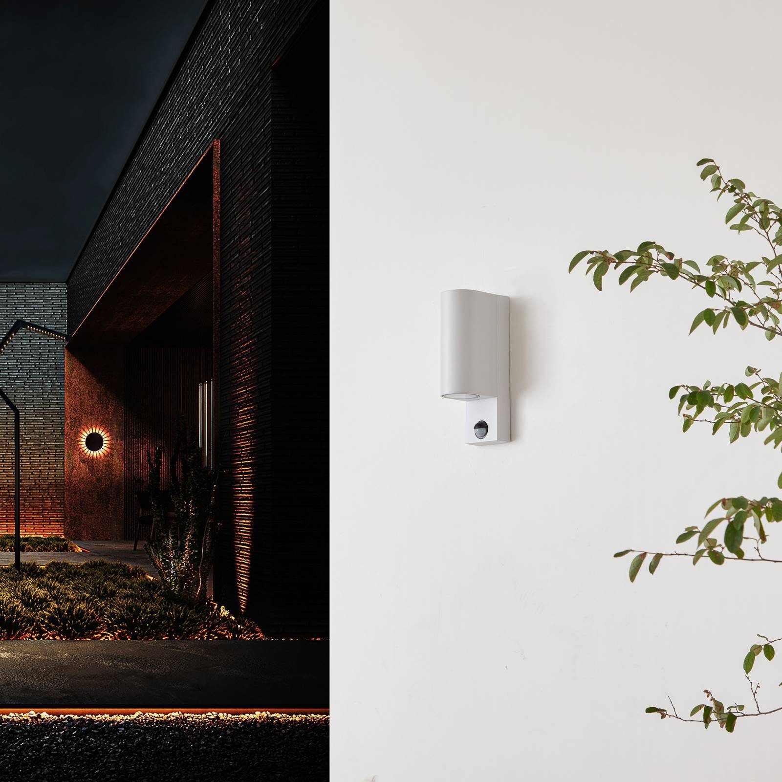 Prios Außen-Wandleuchte Tetje, Metall, Weiß IP65mit Bewegungsmelder, 2 x 10 W LED