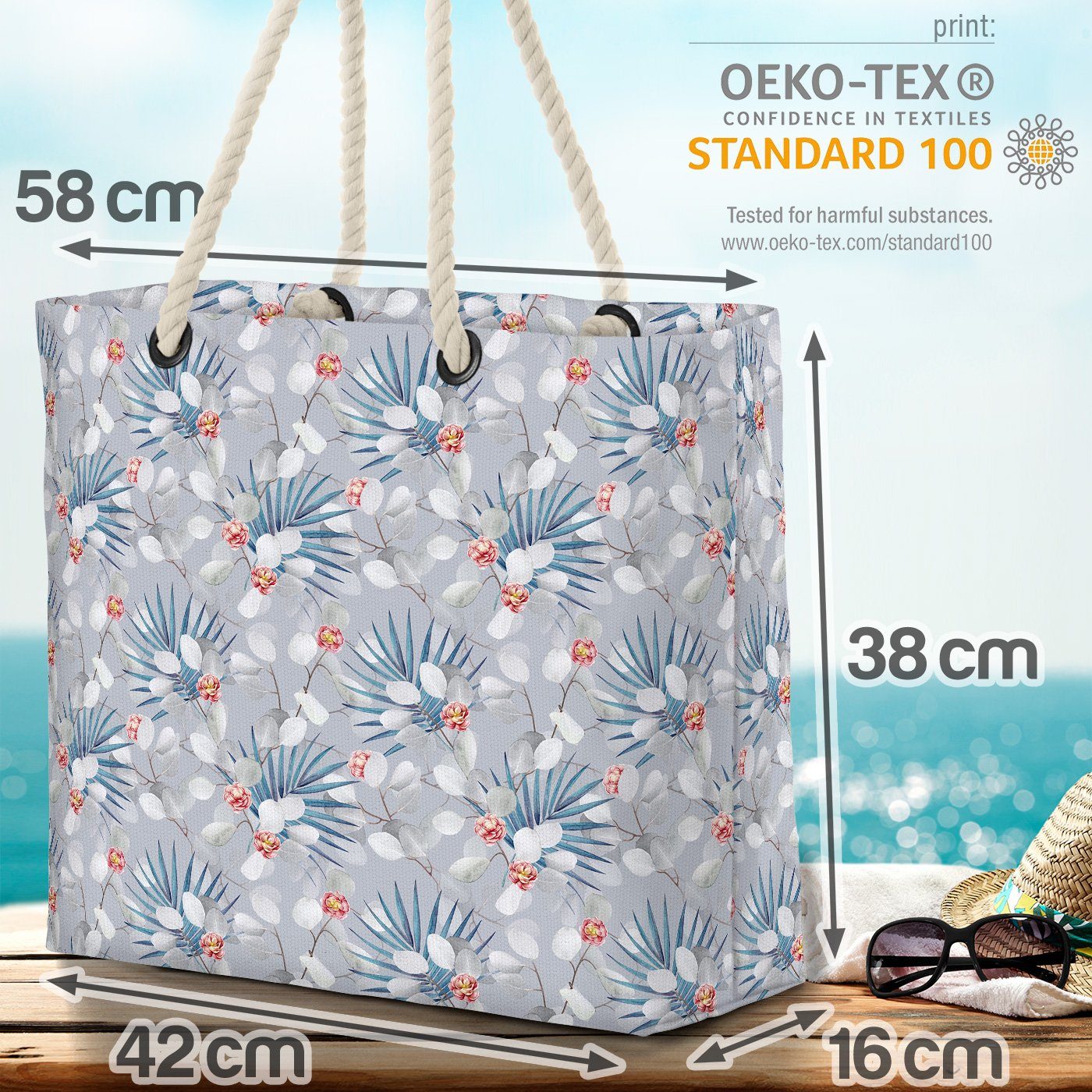 Strandtasche Urlaub VOID Blätter (1-tlg), Pflanzen Grafik Tropen Koal Blumen tropisch Eukalyptus